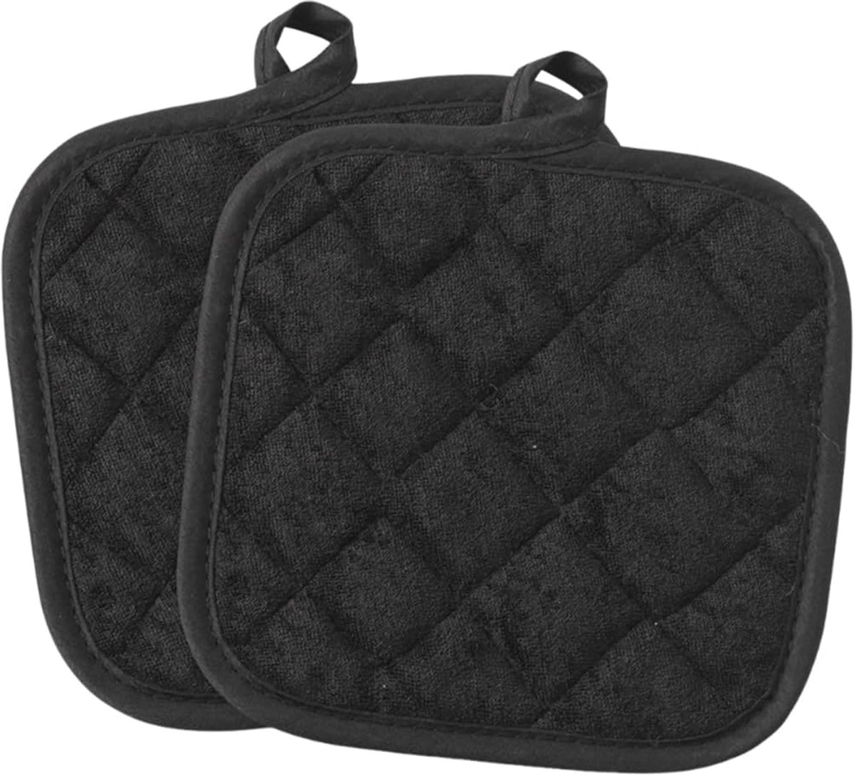 Set van 2 warmte-isolerende keukenmatten Geschikt voor ophanggaten, machinewasbaar, Geschikt voor keukens, ovens, kookgerei, grills en magnetrons, zwart, 17x17 cm