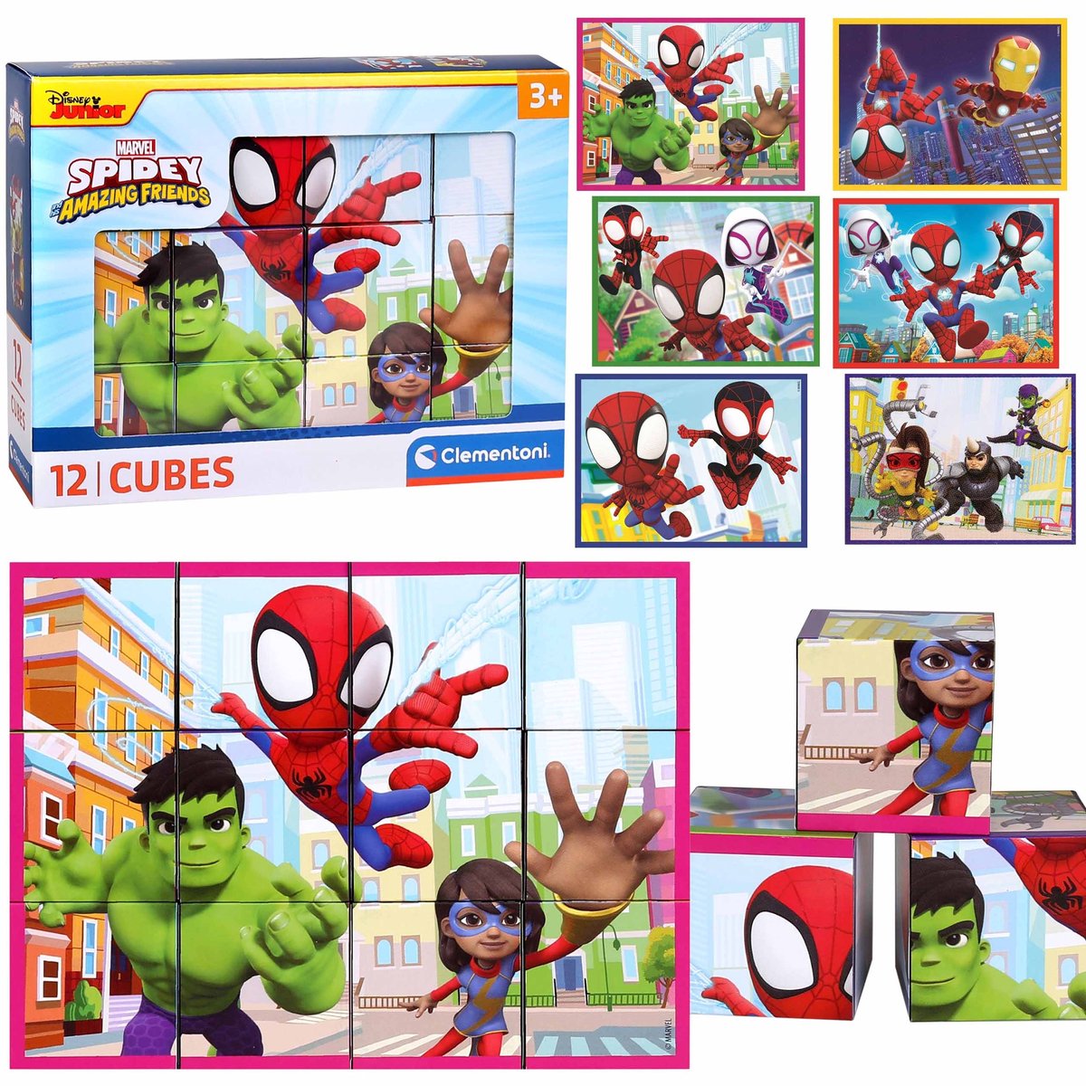 Spidey en supervrienden Plastic DRAAIBARE blokken, kubusblokken VOOR JONGENS - 12 blokken Clementoni