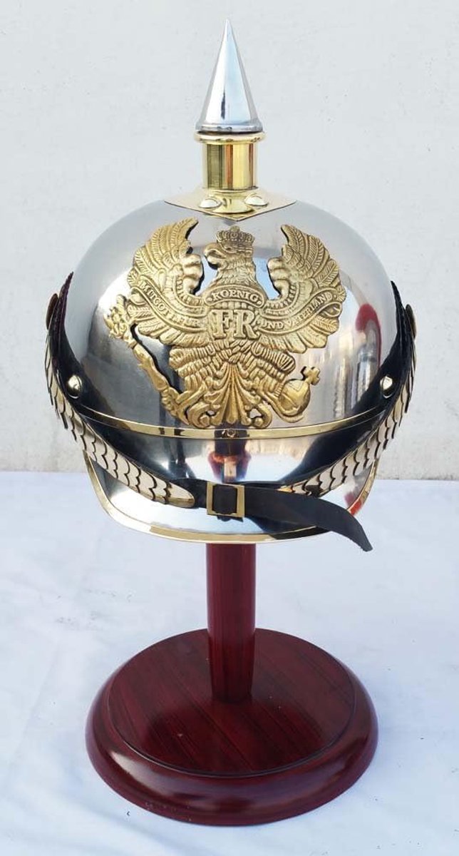 Pruisische Helm Staal & Messing Pickelhaube Helm Militaire Officier Spike Helm Replica