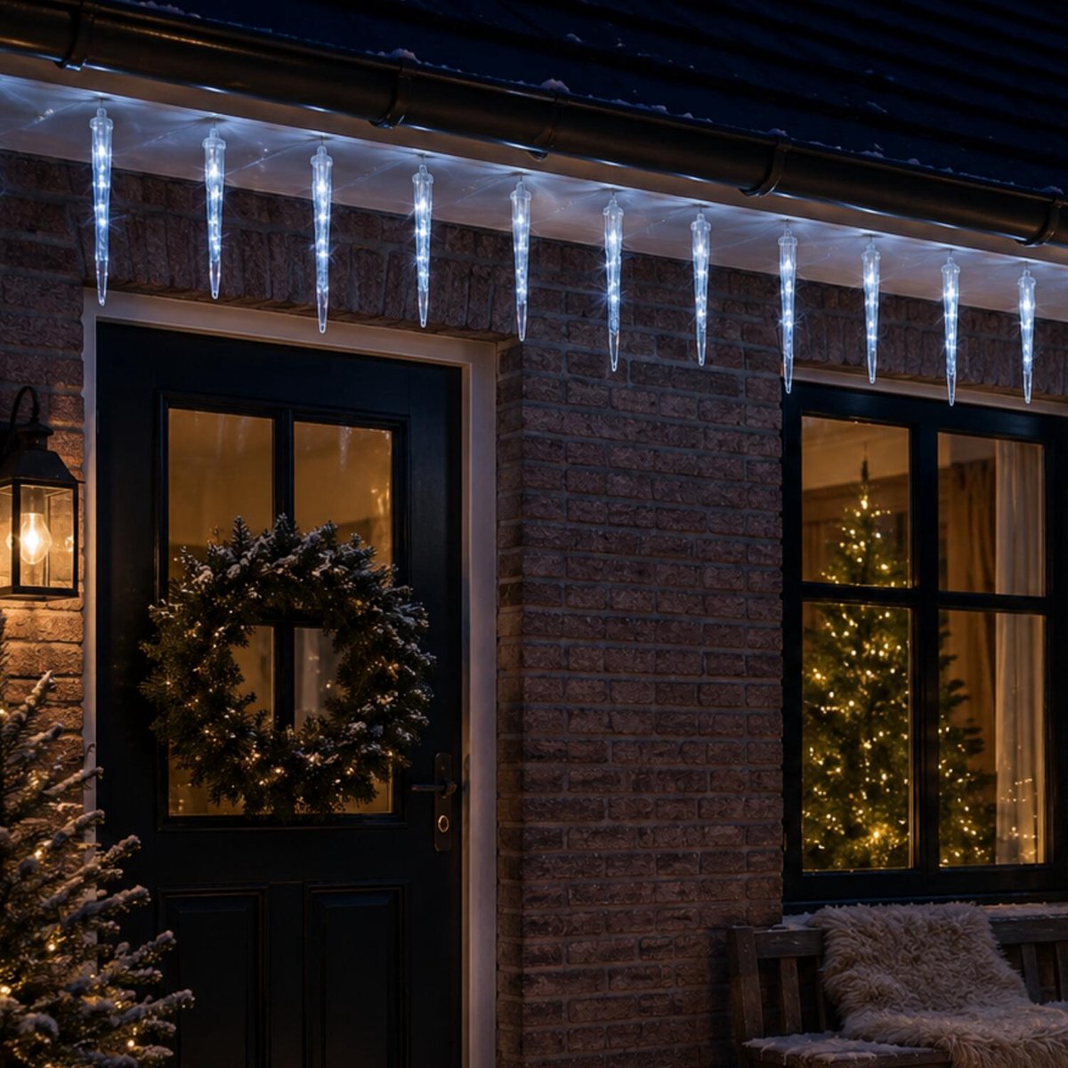 IJspegelverlichting transparant lichtsnoer 10 pegels met 100 witte lampjes - Kerstverlichting ijspegel lampjes