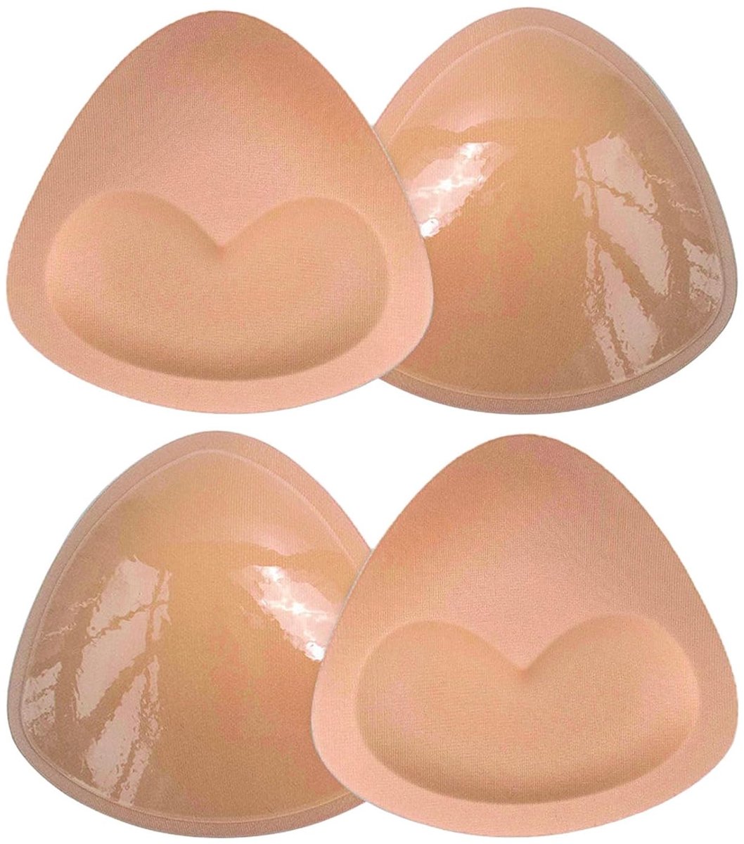 carmdering - beige BH Pads - Zelfklevende Siliconen Inlegkussens - Push Up Pads - Onzichtbare Volume Verhoging - Waterdicht Voor Zwemkleding - Zacht Siliconen Met Katoenlaag - Hypoallergeen En Ademend - 4 Paar