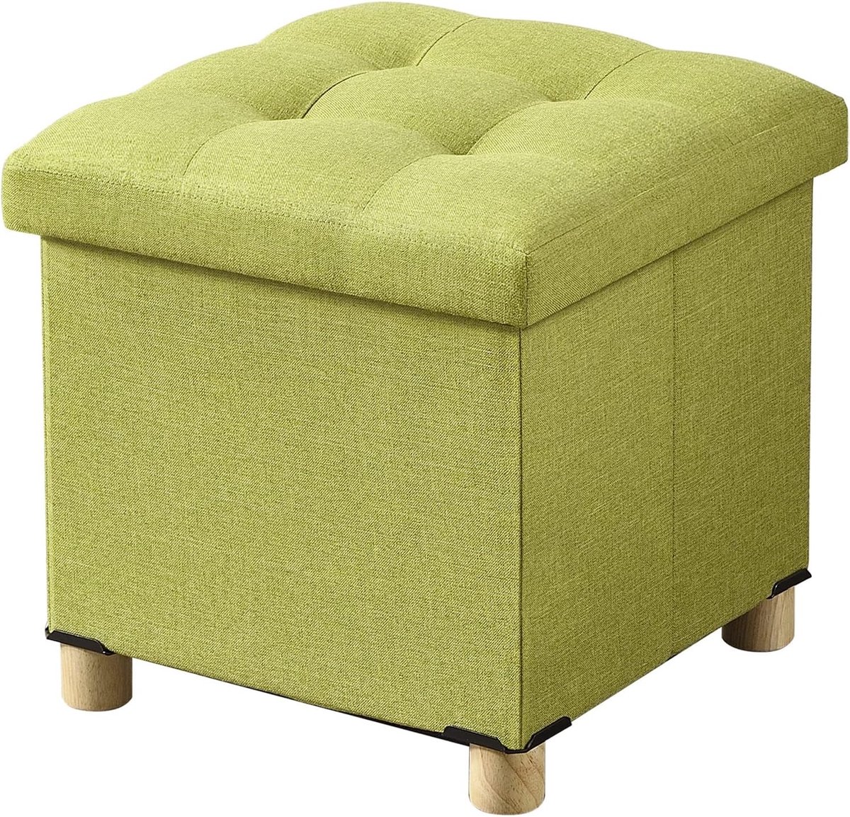 Opvouwbare Kruk met Opbergruimte - Groen - 38 x 38 x 38 cm - Hocker met Houten Poten - Voor Woonkamer en Slaapkamer