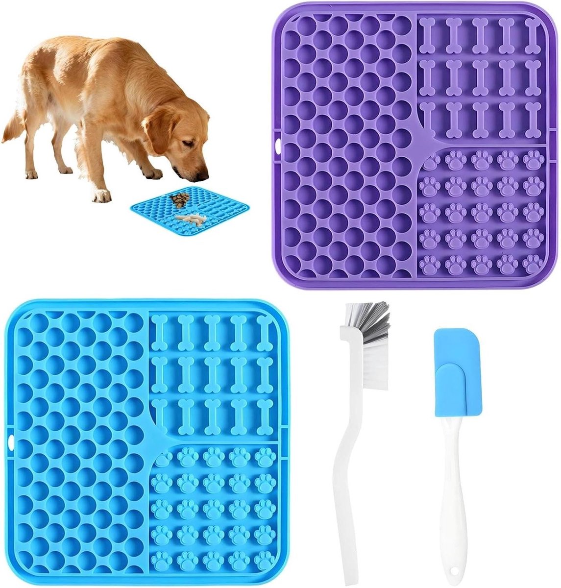 Honden Likmat - Voerbak Voedingsmat - Hond Trainen - Met Zuignappen - 2 stuks - Blauw Paars