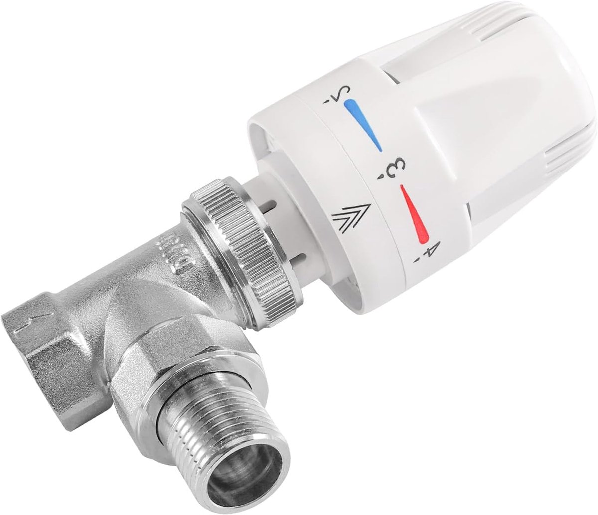 thermostatventiel + retournippel met draadaansluiting, thermostaatset 1/2 inch, verwarmingsventiel, DN15 radiatorventiel, thermostaatset, thermostaat radiator ventiel voor radiatoren