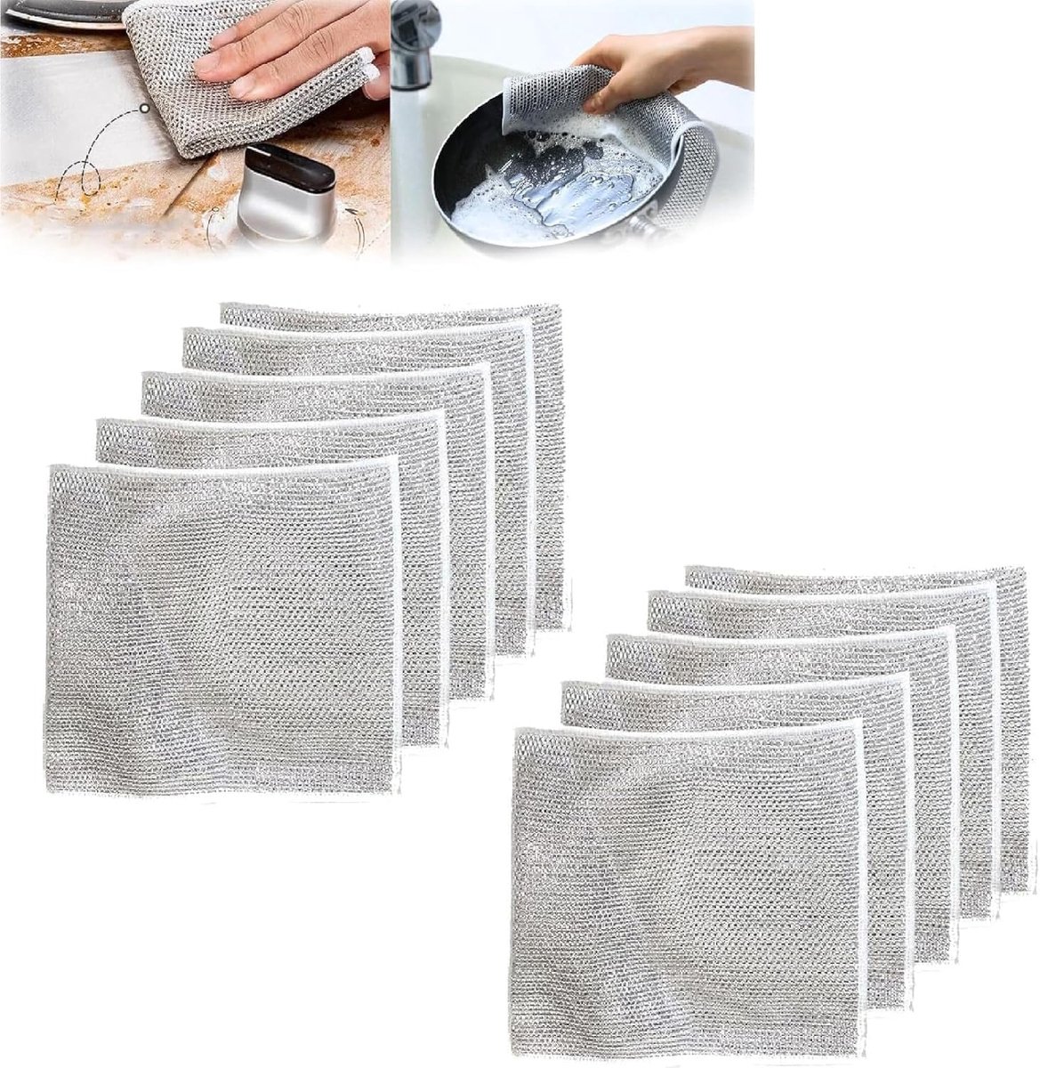draadvaatdoeken voor nat en droog, dubbellaags, herbruikbare reinigingsdoek, voor pan, pot, fornuis, huishouden (10 stuks)