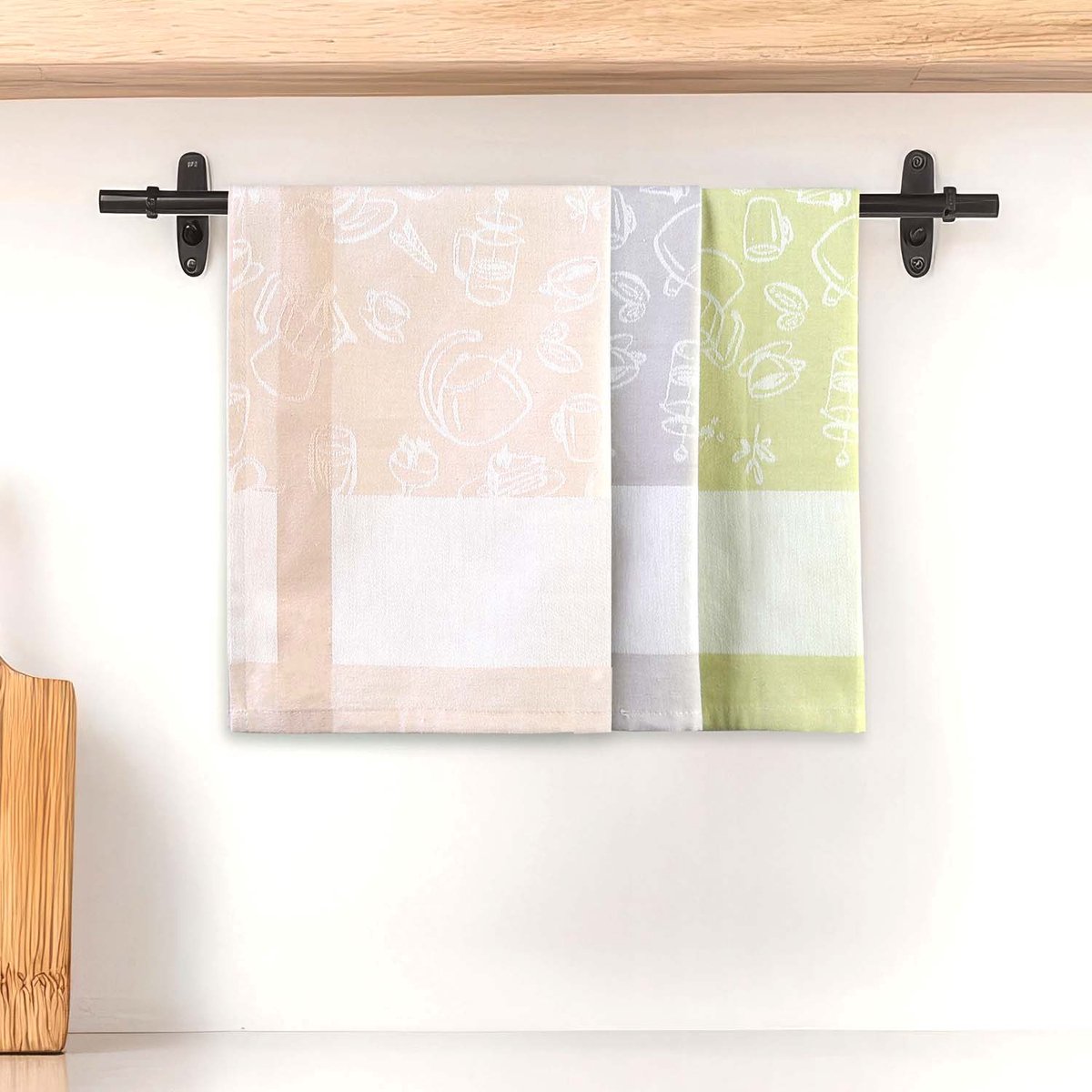 Luxe Keukendoeken Set 50x70 cm - 3-Delig - 100% Katoen Jacquard - Lichtgrijs, Beige & Turkoois