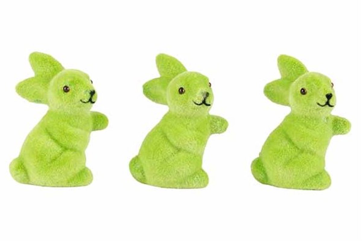 Konijn Set3 Flocked Groen 3x3xh5cm Kunst Stof