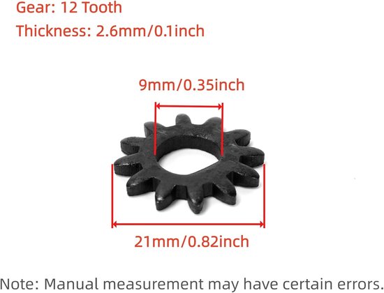 2 stuks zwart staal tandwiel 21 mm x 9 mm 12 tanden voor noodlemachine - Voor handmatige krukas Italiaanse pasta machine — afbeelding 2