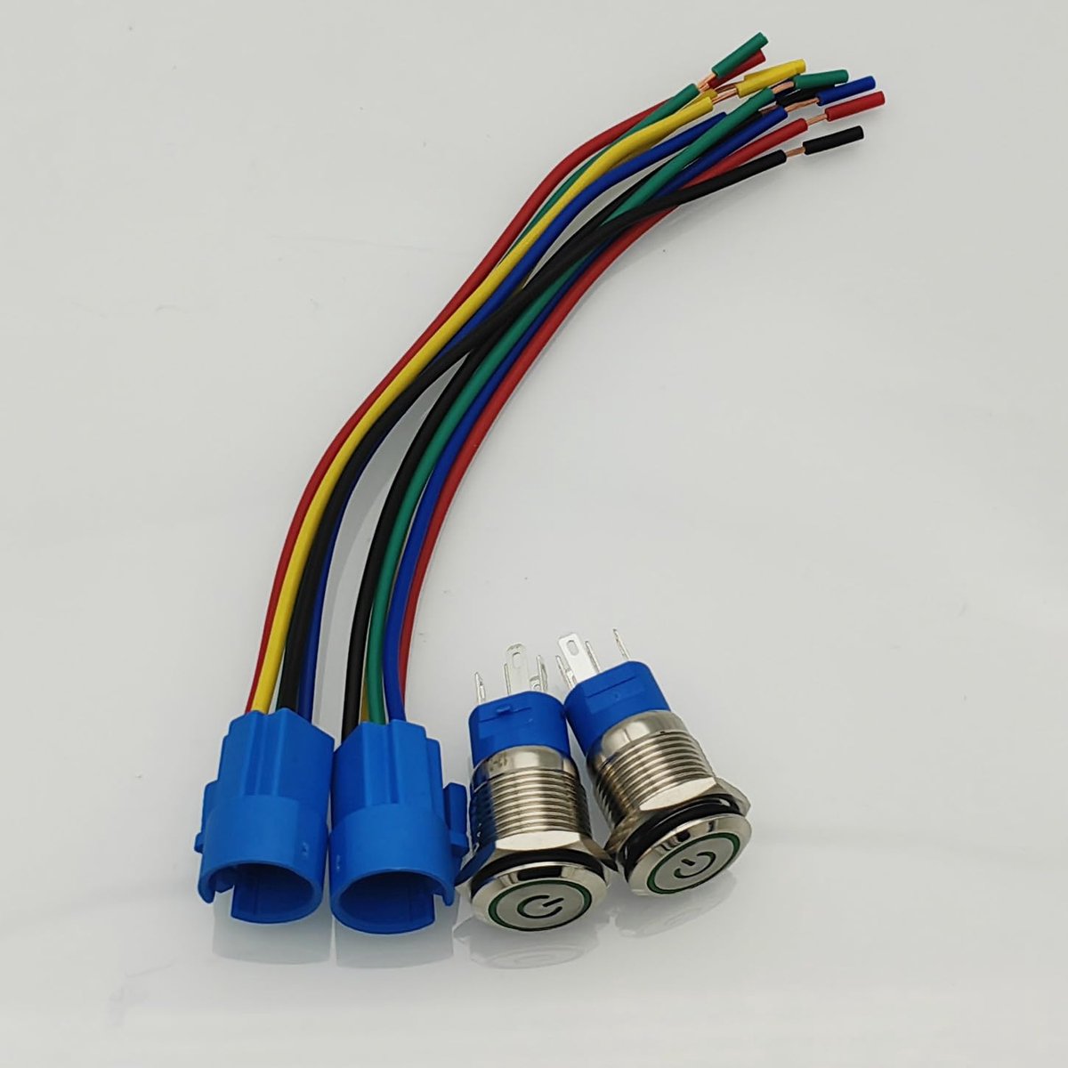 Drukknopschakelaars met draadsokkelstekker, led-verlichte drukknop, metalen drukschakelaar, drukknop, 12 V zelfhoudende schakelaar, led-knop, aan/uit-schakelaar voor auto, groen