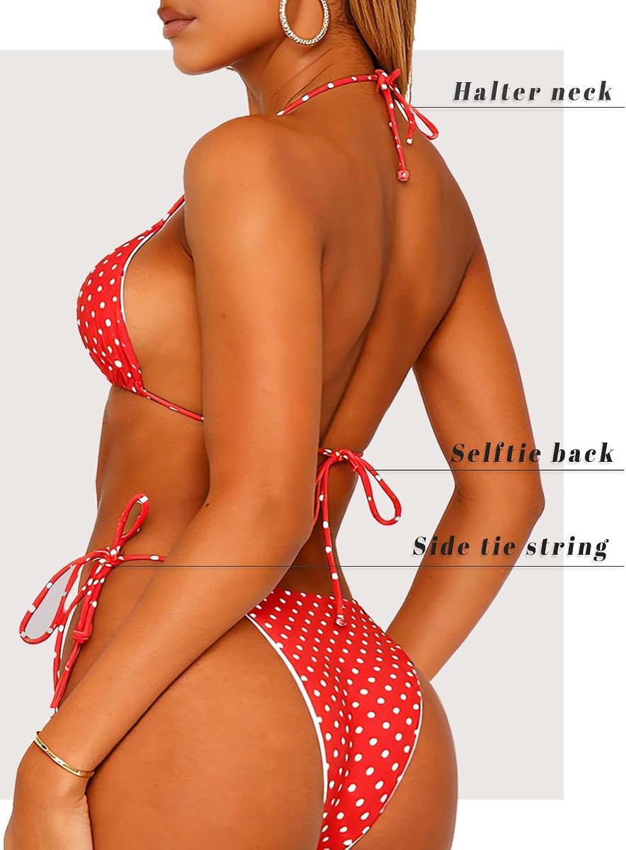 Bikini dames set sexy polka dot omkeerbaar triangel bikini string neckholder zomer top bikibroek badmode