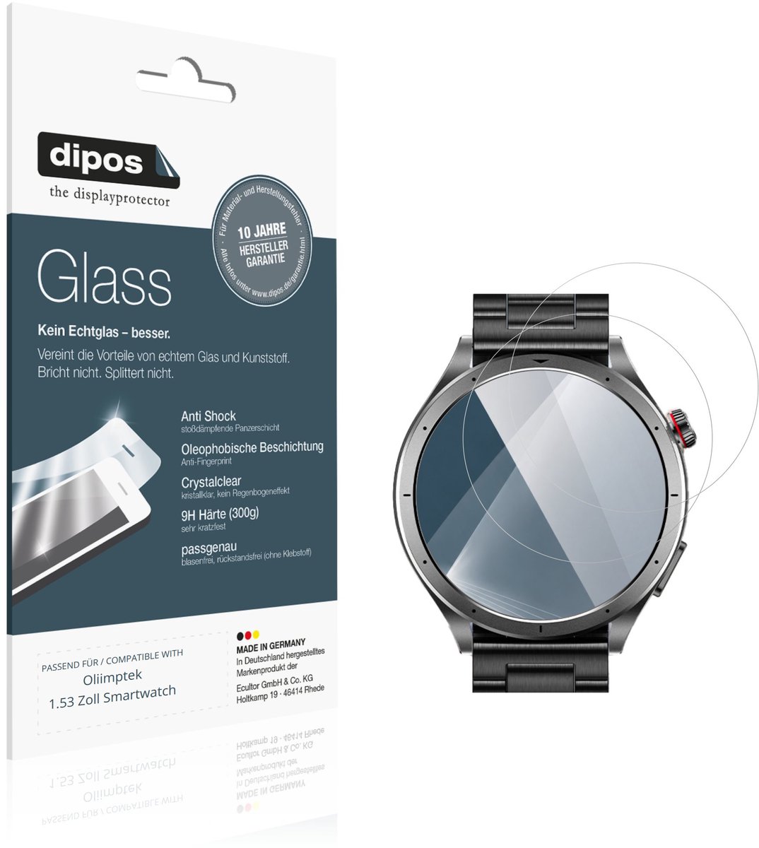 dipos – 2x Pantserfolie geschikt voor Oliimptek 1.53 Inch Smartwatch | 9H Screenprotector