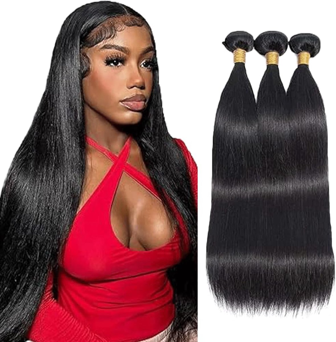Perücke Damen Bundles Human Hiar Unprocessed Brazilian Virgin Human Hair Extensions #1B Natural Black Mensliches Haar Bundle With Minimal Shedding For Women 20 22 24 Inch
