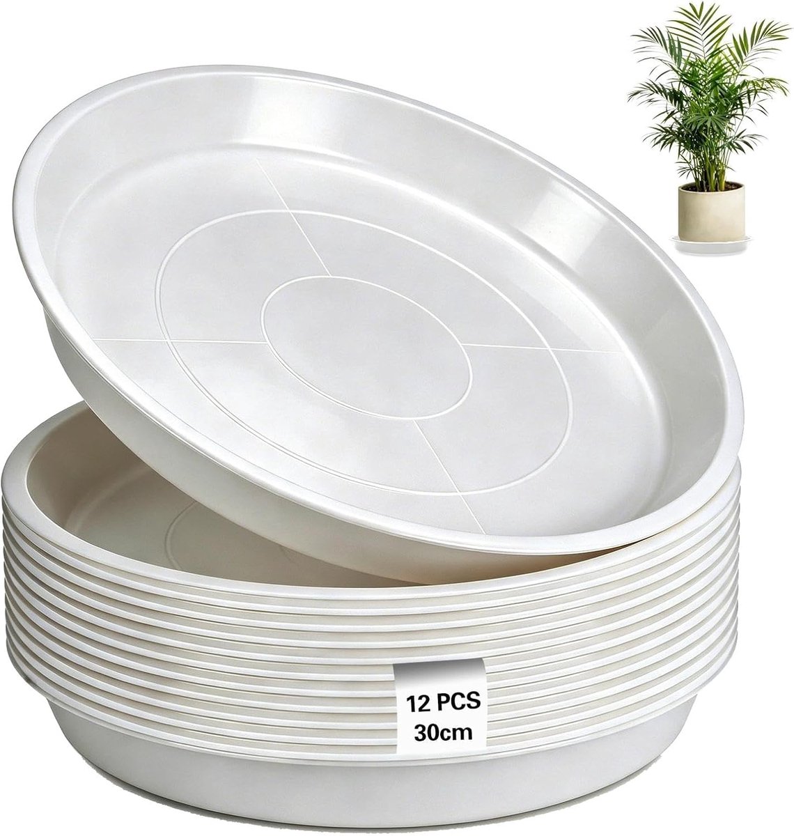 12 stuks bloempotonderzetters 30 cm plantenonderzetters rond | Bloempotonderzetter, wit, onderzetter, bloempot, kunststof onderzetter, plantenonderzetter, voor tuin, balkon