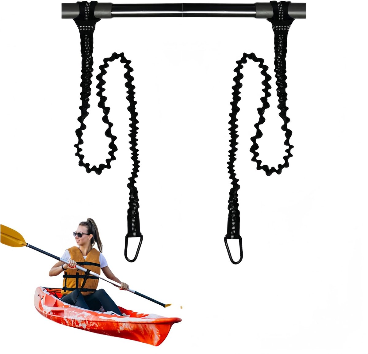 2 stuks paddlelijnen voor kajak, lijn voor peddel, kajak paddle leash, 1,5 m uittrekbaar kajak paddle leash met karabijnhaak voor kano, boot, kajak (zwart)
