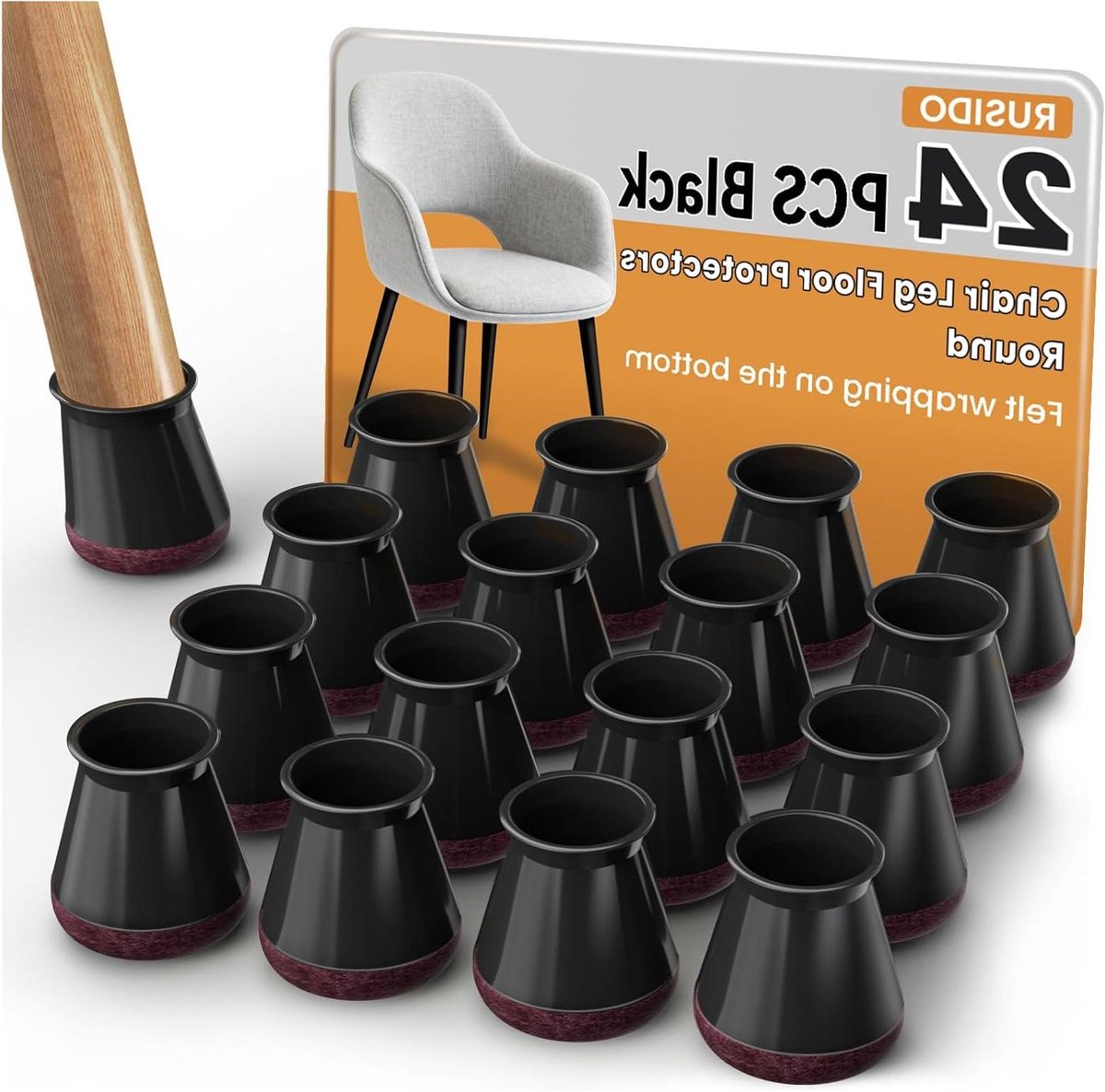 Stoelpootdoppen - Viltglijders Stoelen - Vloer Beschermen - Volledig Omhulde Viltvoering - 14-20mm - Zwart