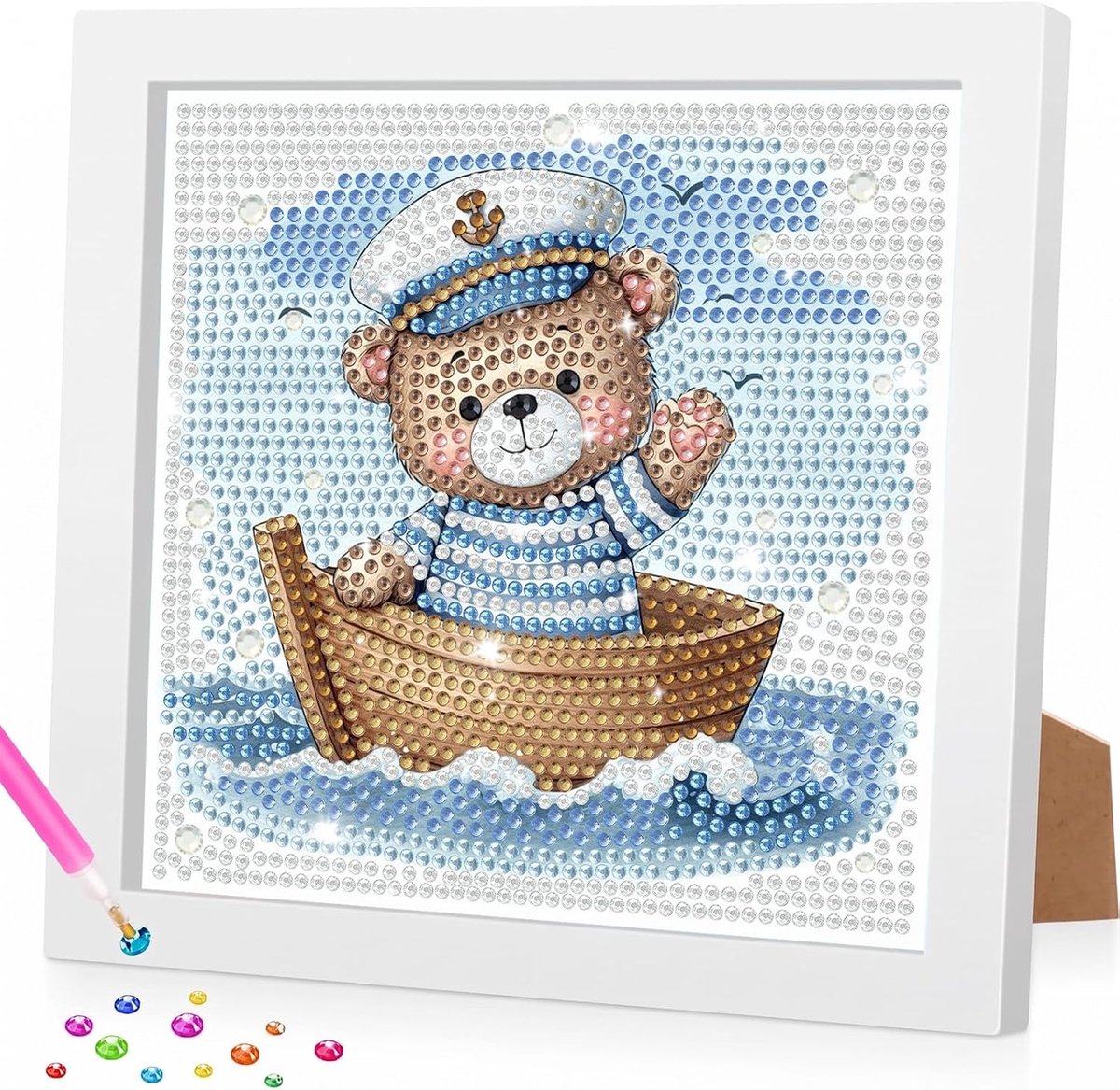 Tragen Diamond Painting voor kinderen met lijst, 5D doe-het-zelf diamantschilderij, afbeeldingen kinderen, zeevaars, creatieve knutselset, cadeau voor meisjes van 5-14 jaar, woondecoratie voor