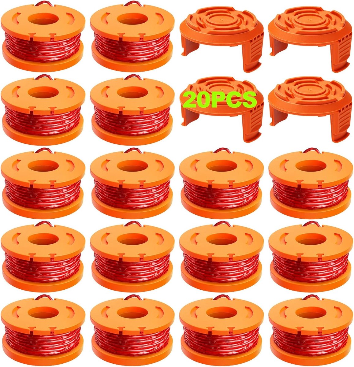 Spoelen compatibel met Worx bosmaaier, 1,65 mm diameter en 3 m lengte, bevat 16 reservespoelen en 4 reservedoppen