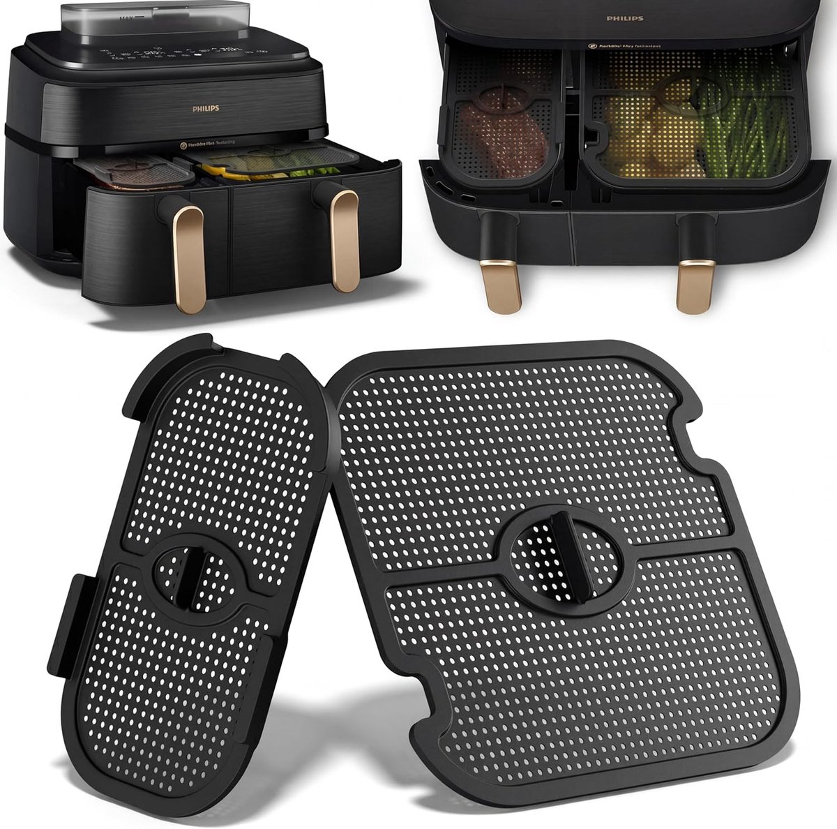 Accessoires voor Philips Dual Basket Airfryer 3000-5000 Serie 9L(3L 6L) Siliconen Heteluchtfriteuse Accessoires Herbruikbare Vetspatbescherming voor Philips Airfryer NA350 NA550 9L