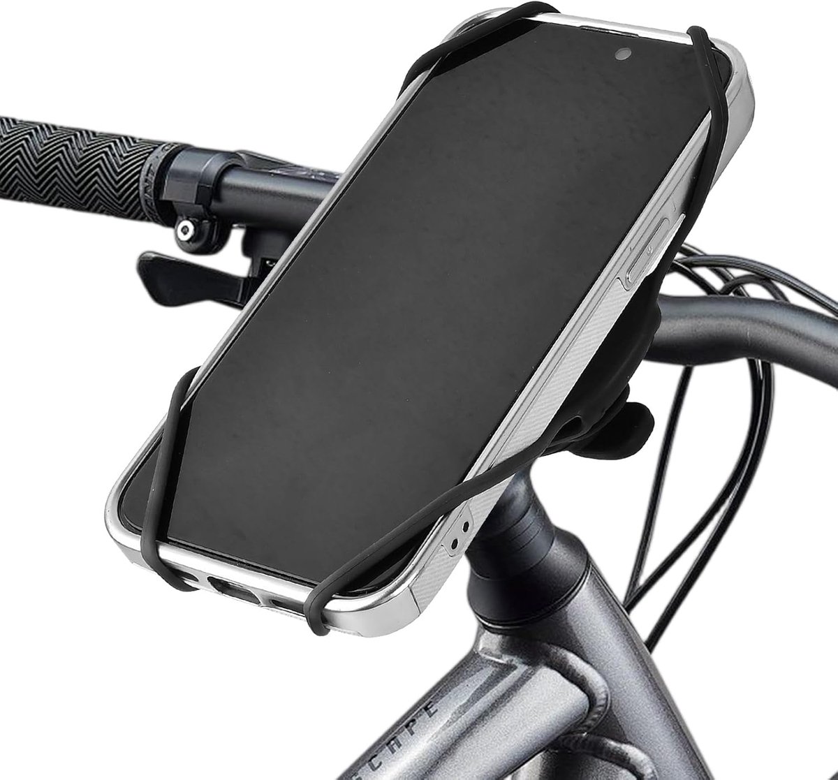 1 Fiets- en motorfietshouder van siliconen, anti-vibratie smartphonehouder, universeel voor smartphones 4,0-7,2 inch, horizontaal/verticaal verstelbaar, snelle installatie zonder gereedschap, zwart