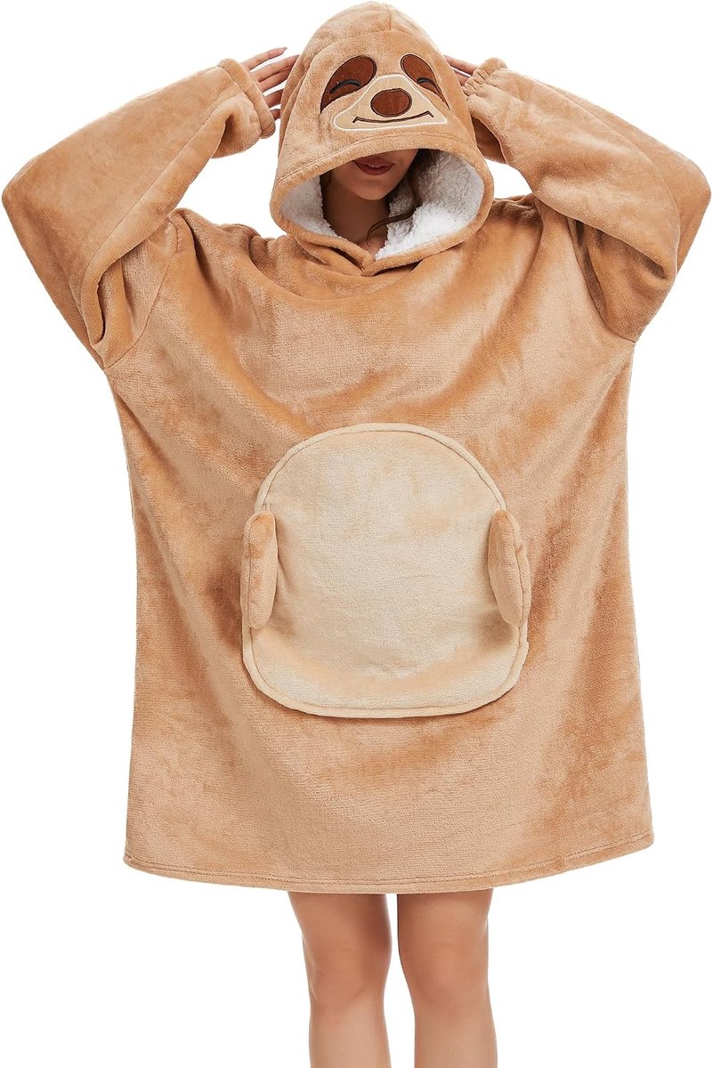 Draagbare deken-hoodie, oversized, dierenvormen, draagbare deken met mouwen en capuchon, trui-deken, sweatshirt, uniseks capuchontruien