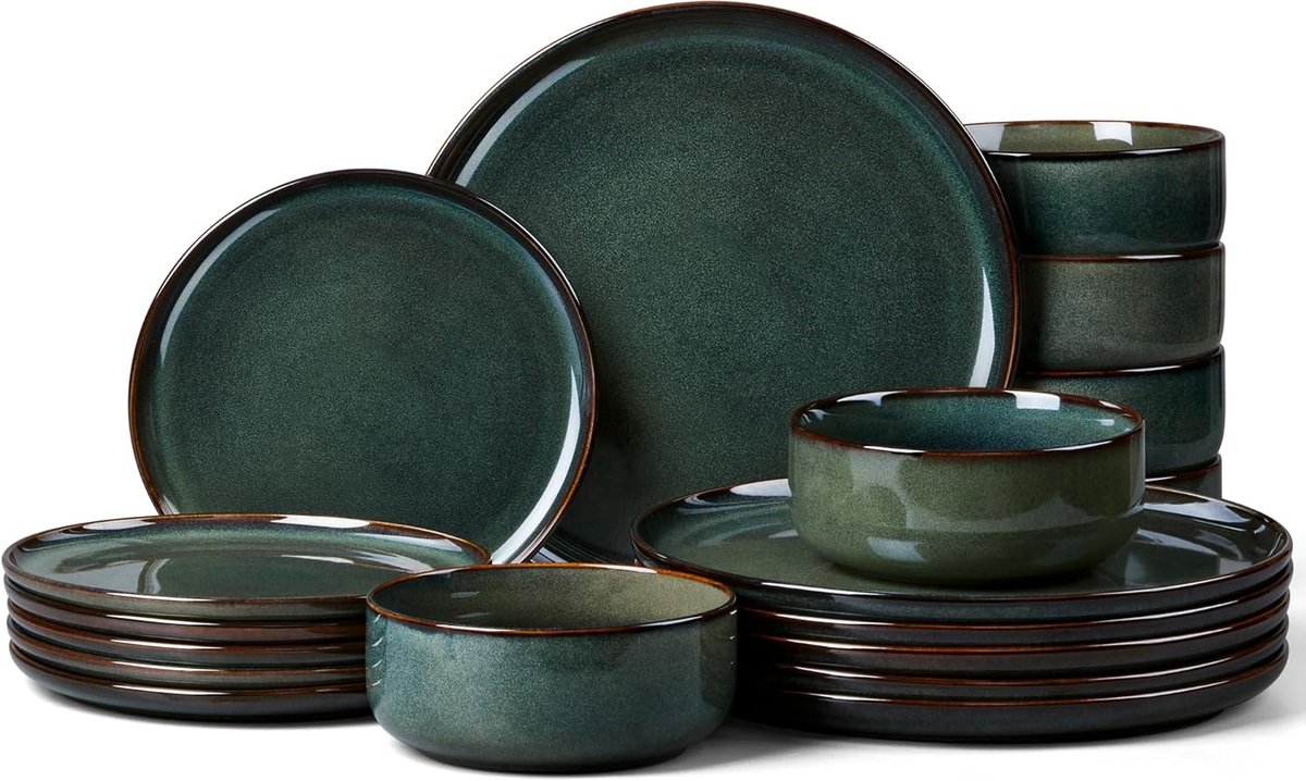 Set van servies voor 6 personen, 18-delige serviesset van steengoed, reactieve servies met dinerplaten, dessertplaten, mueslischalen, geschikt voor de magnetron