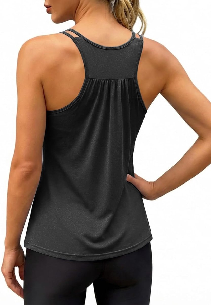 Dames workout tanktop mouwloos spaghettibandjes top met geïntegreerde beha sport yoga gym sportshirt