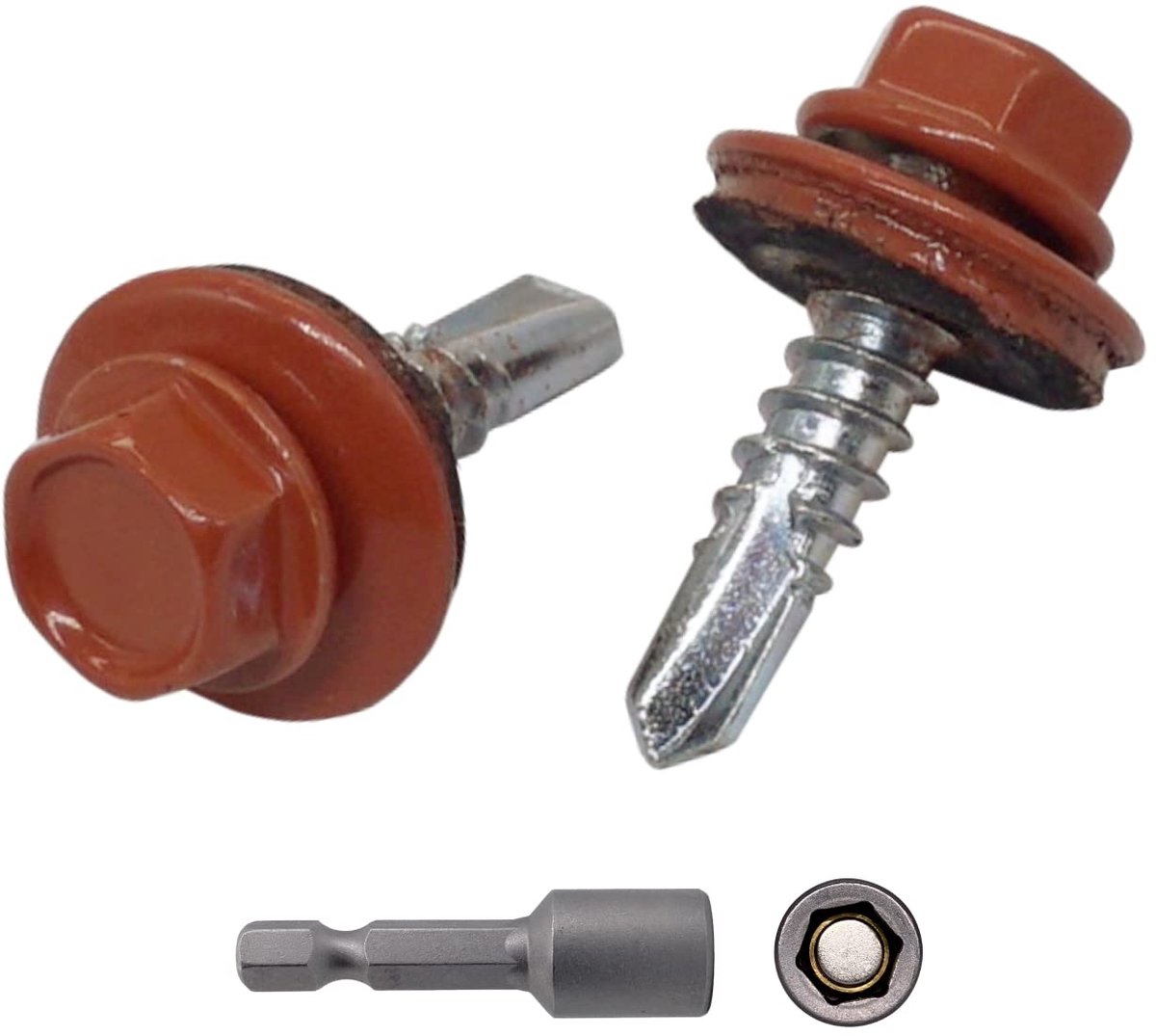 Verpakking van 25 stuks) metalen dakschroeven, 4,8 x 19 mm zelfborende schroeven met EPDM-ringen, geschilderde zeskantkop, plaatschroef (25, RAL 8004)