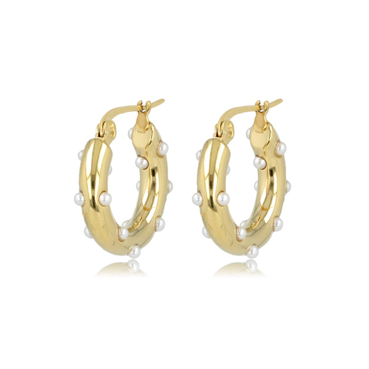 My Bendel - Oorring Goudkleurig met Witte Parels - Elegante Goudkleurige Oorring met Stralende Parels - met Luxe Cadeauverpakking | Sieraden Voor Dames