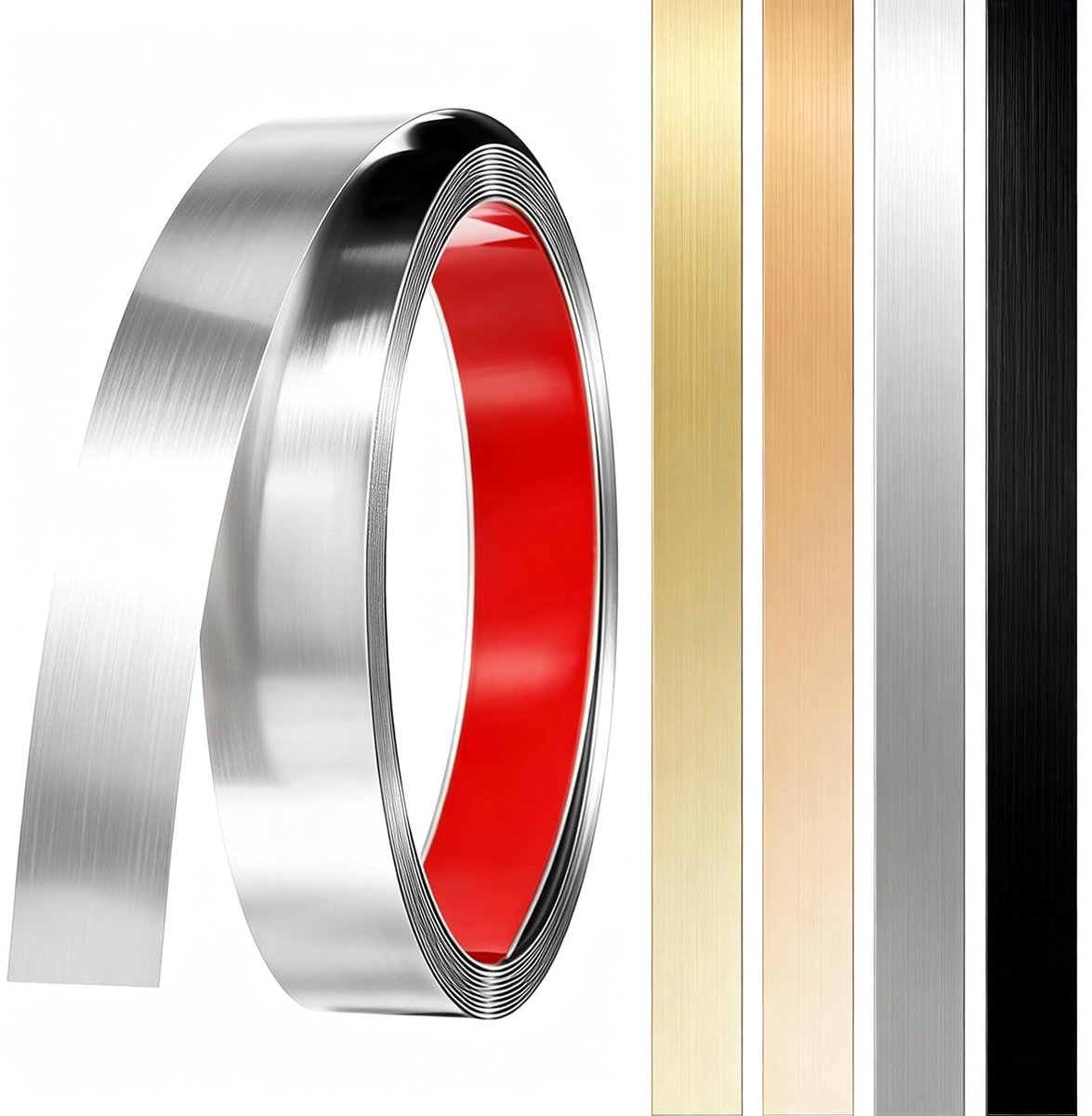 Metalen band, zelfklevend, metalen strips, sierlijsten, zelfklevend, roestvrijstalen plaat, wandlijsten, peel and stick, metalen lijst voor muur, open haard, spiegelframe, plafond, geborsteld