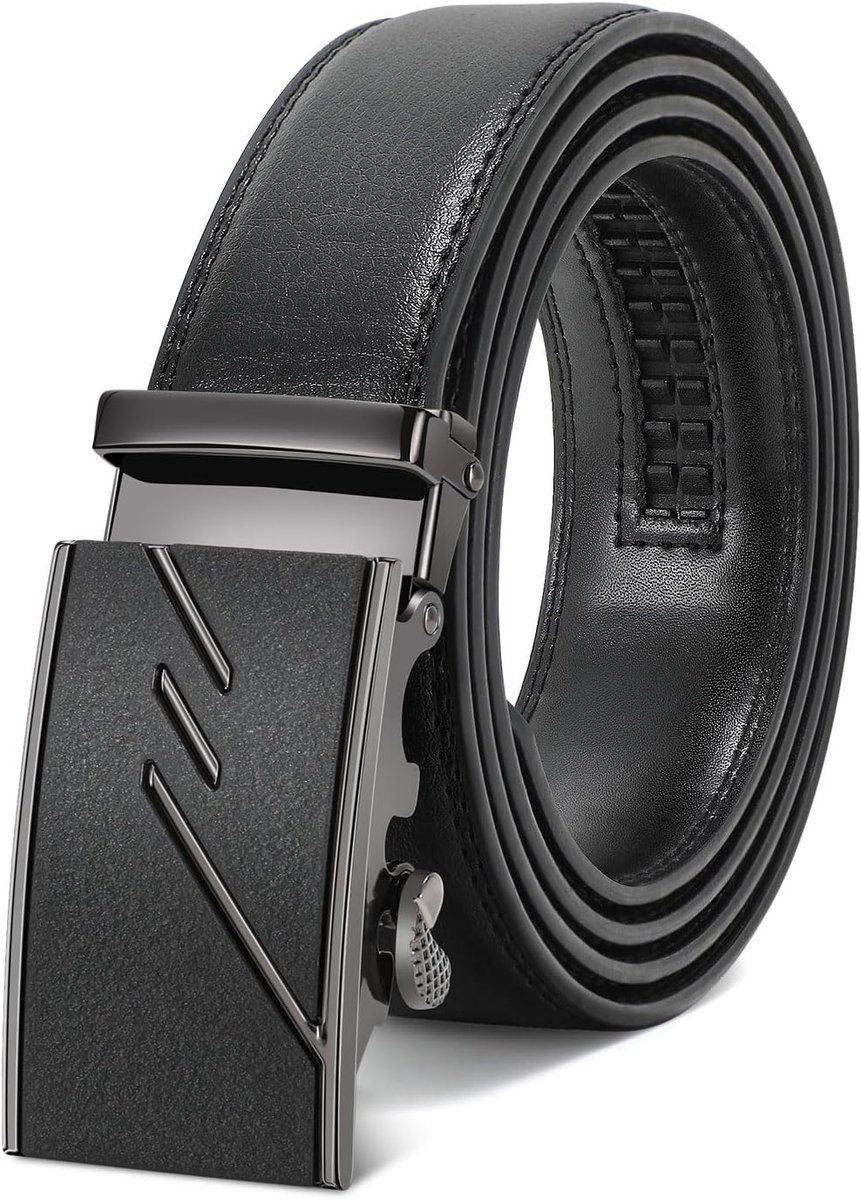 Herenriem, verstelbare leren ratelriem, 3,5 cm pasvorm, heren, automatische gesp, riem voor pak, jeans