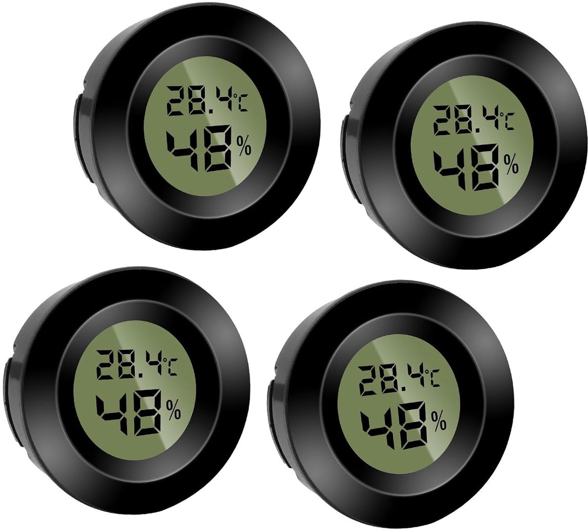 mini-hygrometer, thermometer, rond, temperatuur, luchtvochtigheidsmeter, luchtvochtigheidsmeter, Celsius (℃) of Fahrenheit (℉) voor binnen, kantoor, woonkamer (4 stuks)