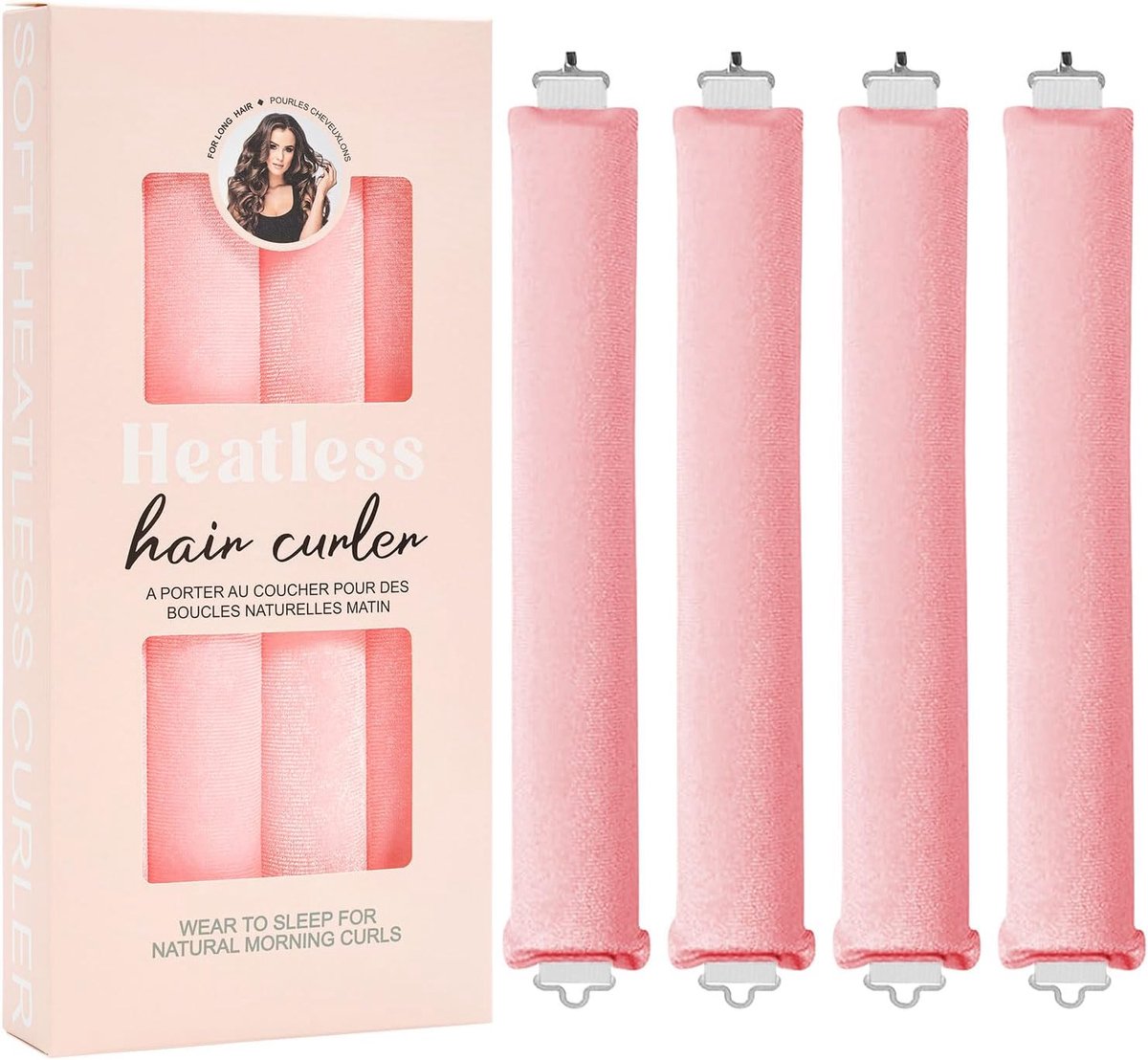 Krulspelden 's nachts, krullen zonder hitte, hittevrij, overnight blowout haarkrullers, haarkrullers, haarkrullers, voor alle haartypes (4 stuks, roze, M)