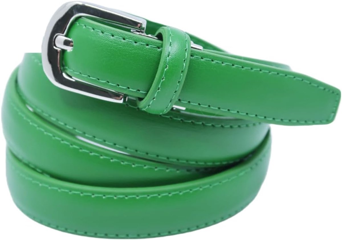 slanke klassieke leren riem met metalen pingesp aanpasbaar 120 cm 2 cm breedte, Groen, 120