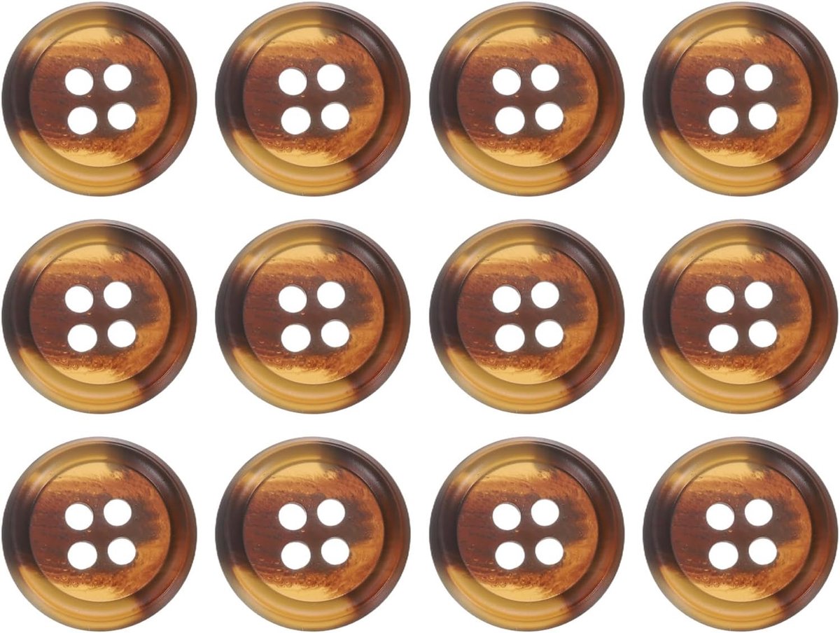 12 stuks hars-naaiknoppen, 15 mm, 5/8 inch, 4 gaten, ronde knopen voor jas, herenkleding, kleding, koffiebruin