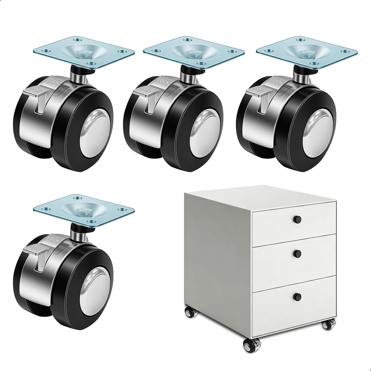 Zwenkwielen voor meubels, zwenkwielen met rem, wielen voor het verplaatsen van meubels, stil, voor het verplaatsen van meubels, tafel, kast