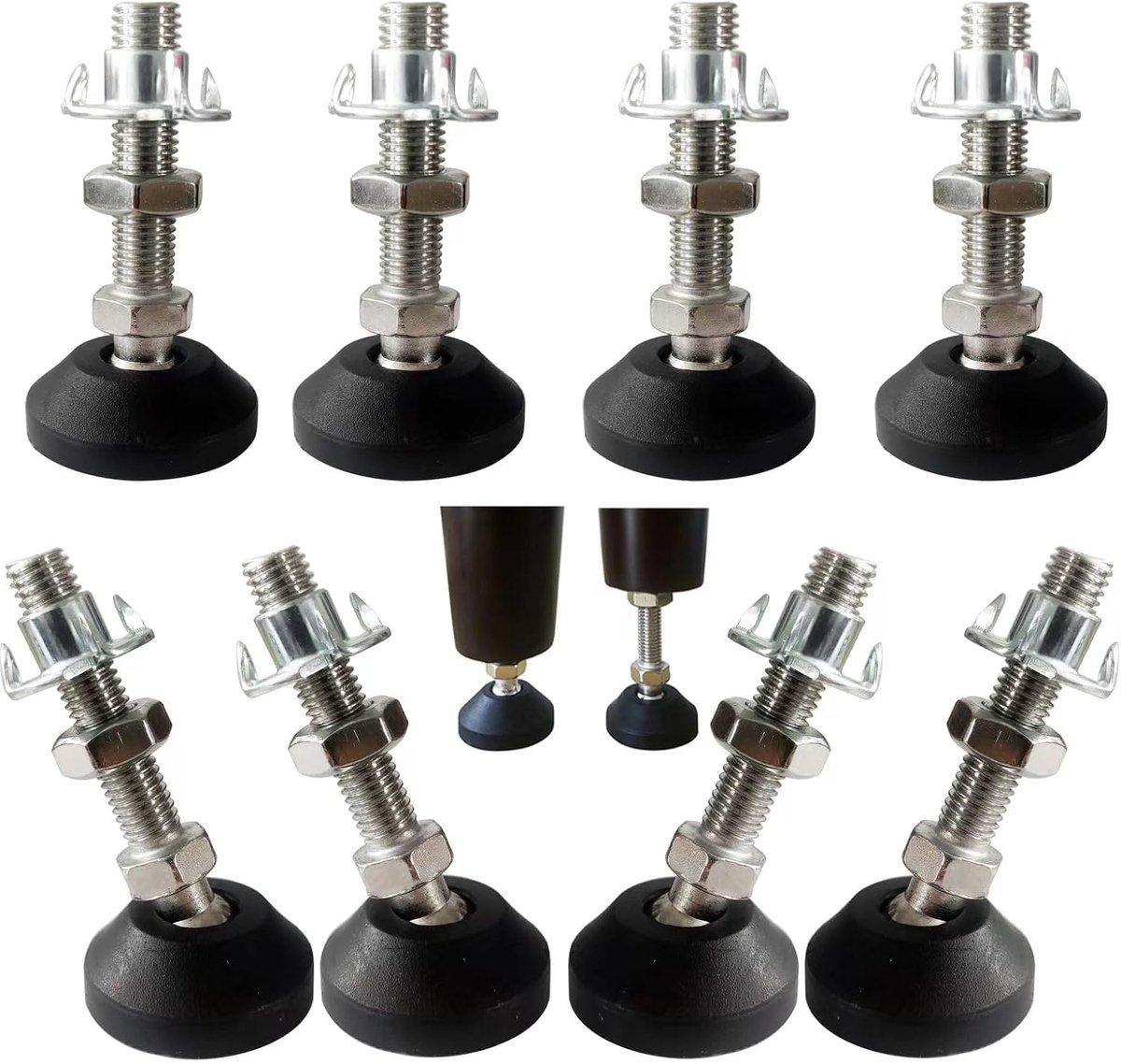 8 stuks stelvoet M10 x 40 mm stelschroef M10, meubelvoet voet kan 400 kg dragen verstelbare voeten stelschroef stelplaat stelvoet maximaal 15° helling (8 stuks - M10 x 40 mm)
