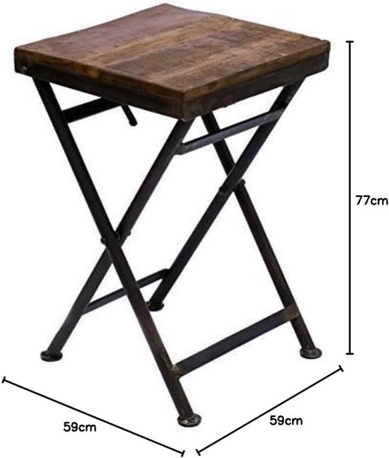 Kleine massieve klaptafel van echt hout, FSC-gecertificeerd, inklapbare kruk metalen frame, tuinkruk, balkontafel, bijzettafel, hout, klaptafel (klein: 46 cm x 29,5 cm x 29,5 cm) — afbeelding 2
