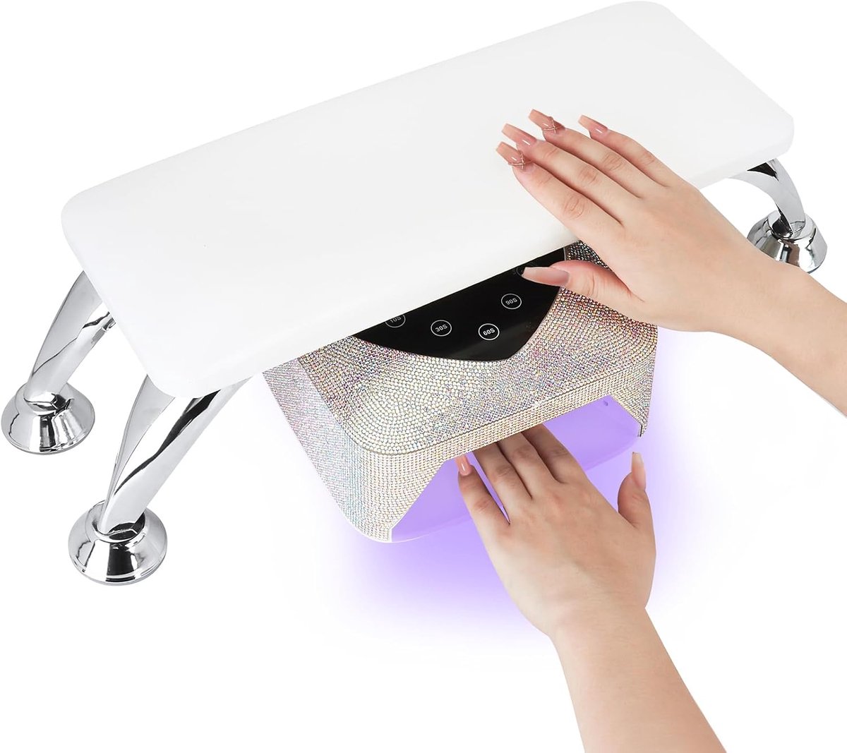 handkussen van microvezel-leer,Nagelarmsteun kussen met roestvrijstalen houder,Handsteun voor nagels voor nageldesign,ideaal voor manicure salon en thuisgebruik,zacht en waterdicht (wit)