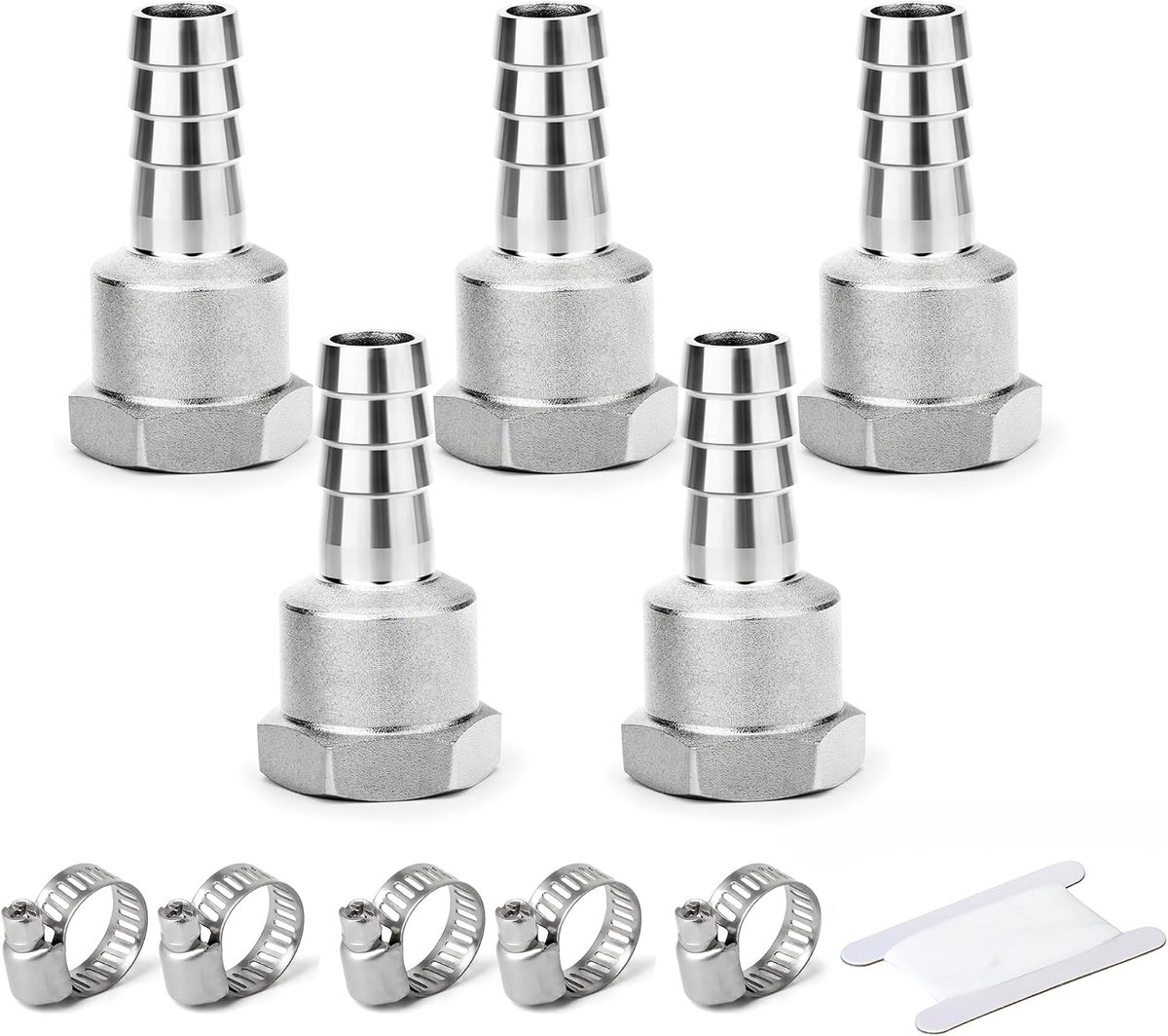 5 Stuks Slangtule-Koppelingen, 20 mm Tule Naar 3/4" BSP-Binnendraad, 304 Roestvrijstalen Knelkoppeling Voor Water, Lucht En Industri毛le Leidingverbindingen
