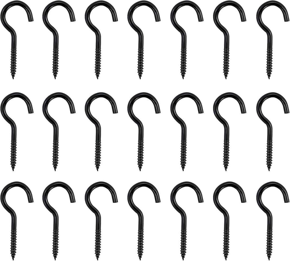 Haken zwart, haken om te schroeven, koolstofstaal, 40 mm, plafondhaken, schroefhaken voor hangmatten, hangstoelen, vaste kabels, luifels, haken en plafond