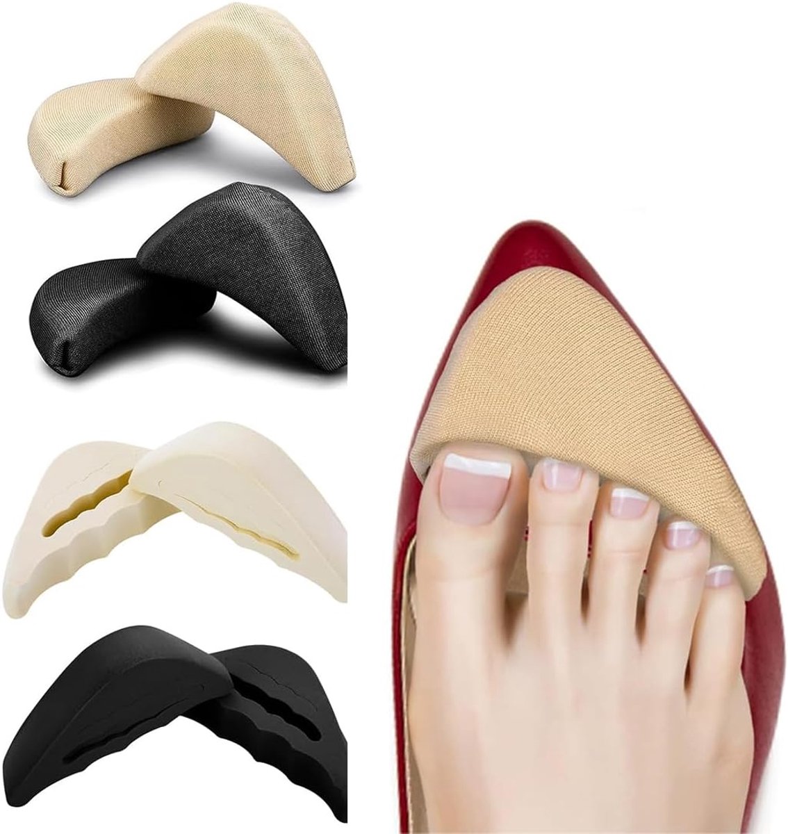 4 paar inlegzolen voor dames, schoenmaatverkleiner, grote inlegzolen voor dames, schoenvullers, inlegzolen voor vingers, gebogen inlegzolen