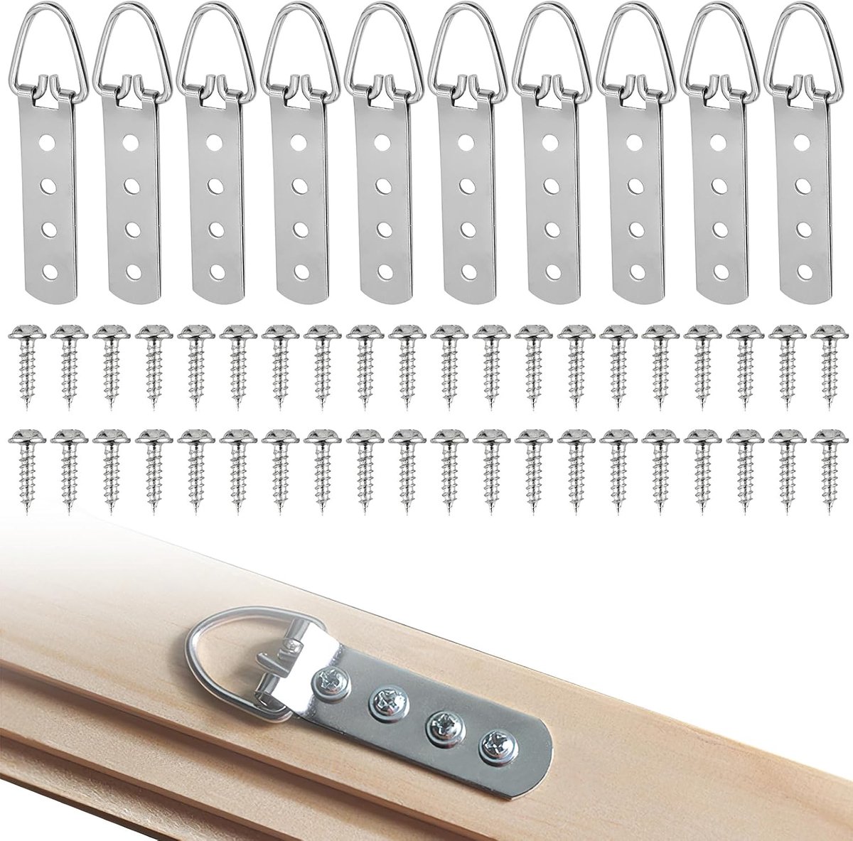 10 stuks D-ringophangers, ophangers voor foto's, fotoophanging voor zware foto's, fotolijsthangers, fotolijsthangers, fotoophanging met 40 schroeven