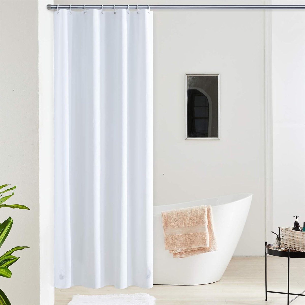 Douchegordijn Anti-Mold Waterproof Small Bath Curtain Gemaakt door Eva 120x200cm Wit met 8 Shower Curtain zoom met Stones.