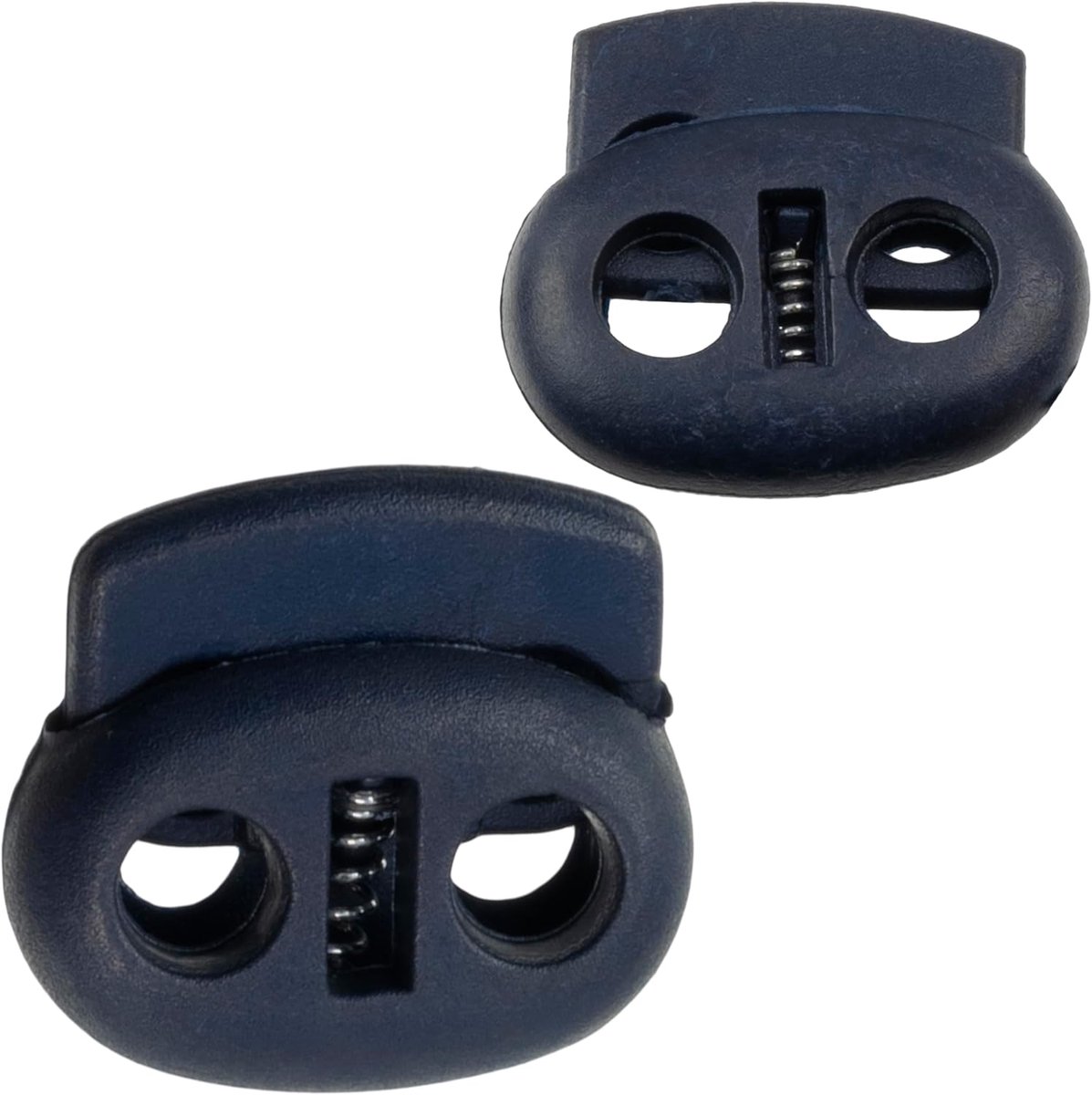 - Set van 12 ovale koordstoppers met 2 gaten 23 mm en 20 mm - donkerblauw - 5 mm en 4 mm openingen - van kunststof - aanpassing veters kleding accessoires