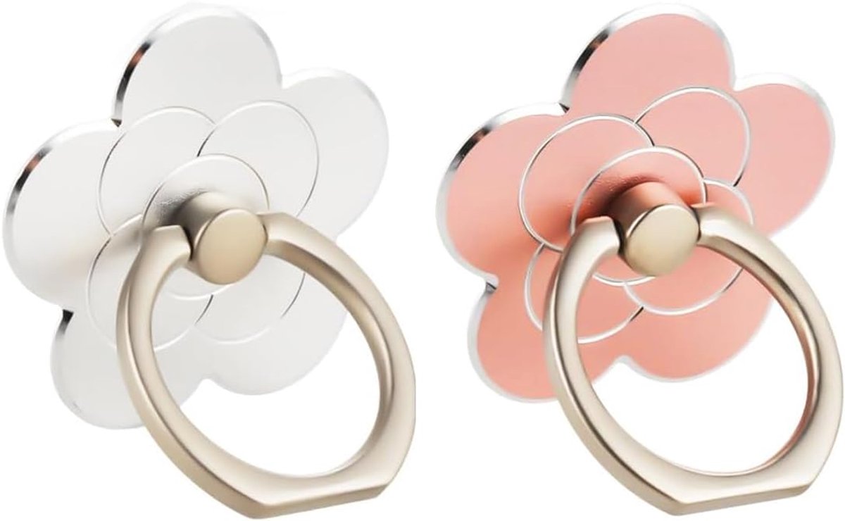 2 stuks mobiele telefoon ringgesp houder, bloem vinger ring telefoon grepen standaard compatibel met smartphone, zilver en roségoud
