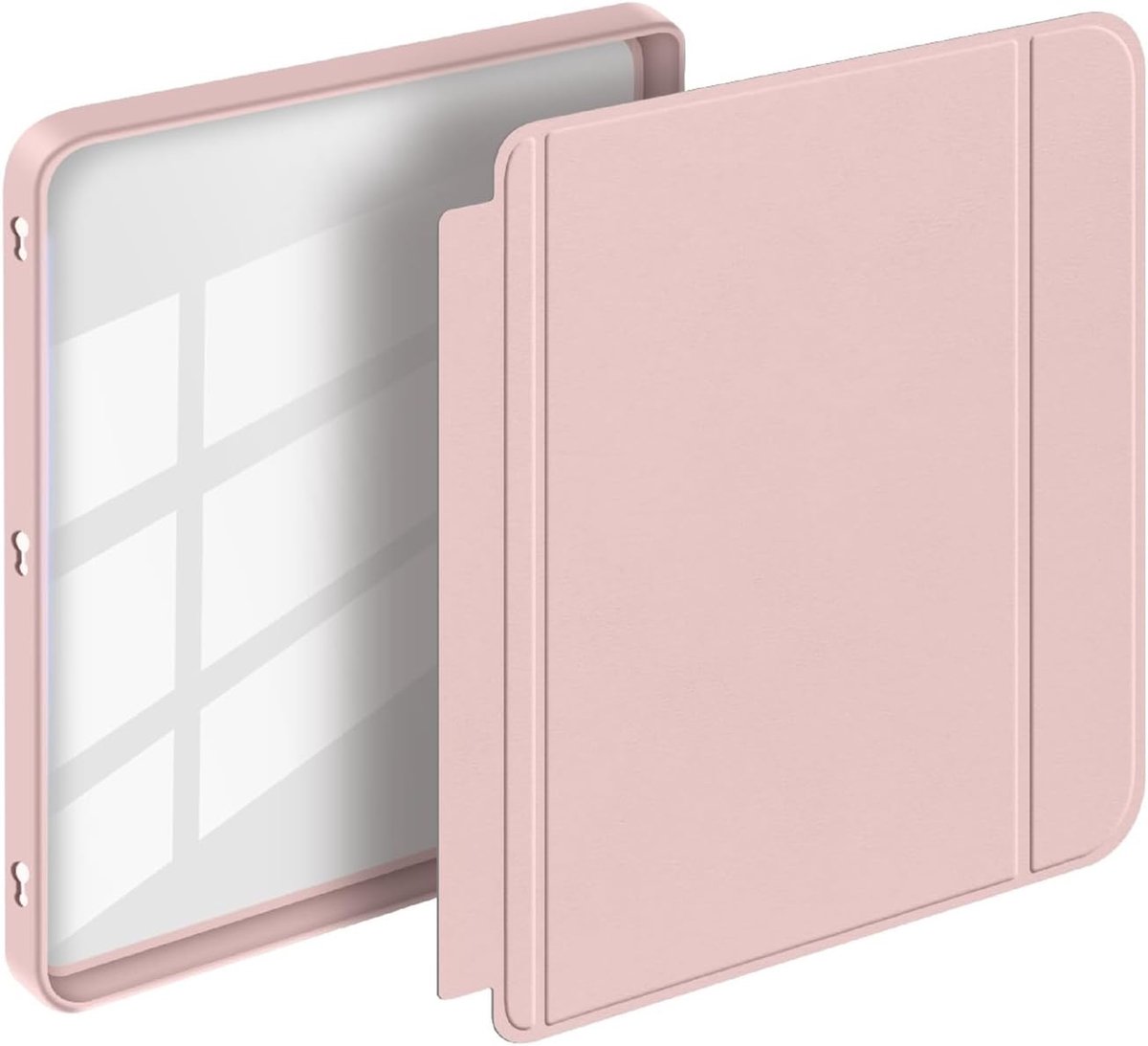 Beschermhoes compatibel met Tolino Vision Color/Vision 6, flip leer + PC TPU transparante harde schaal achterkant - roze
