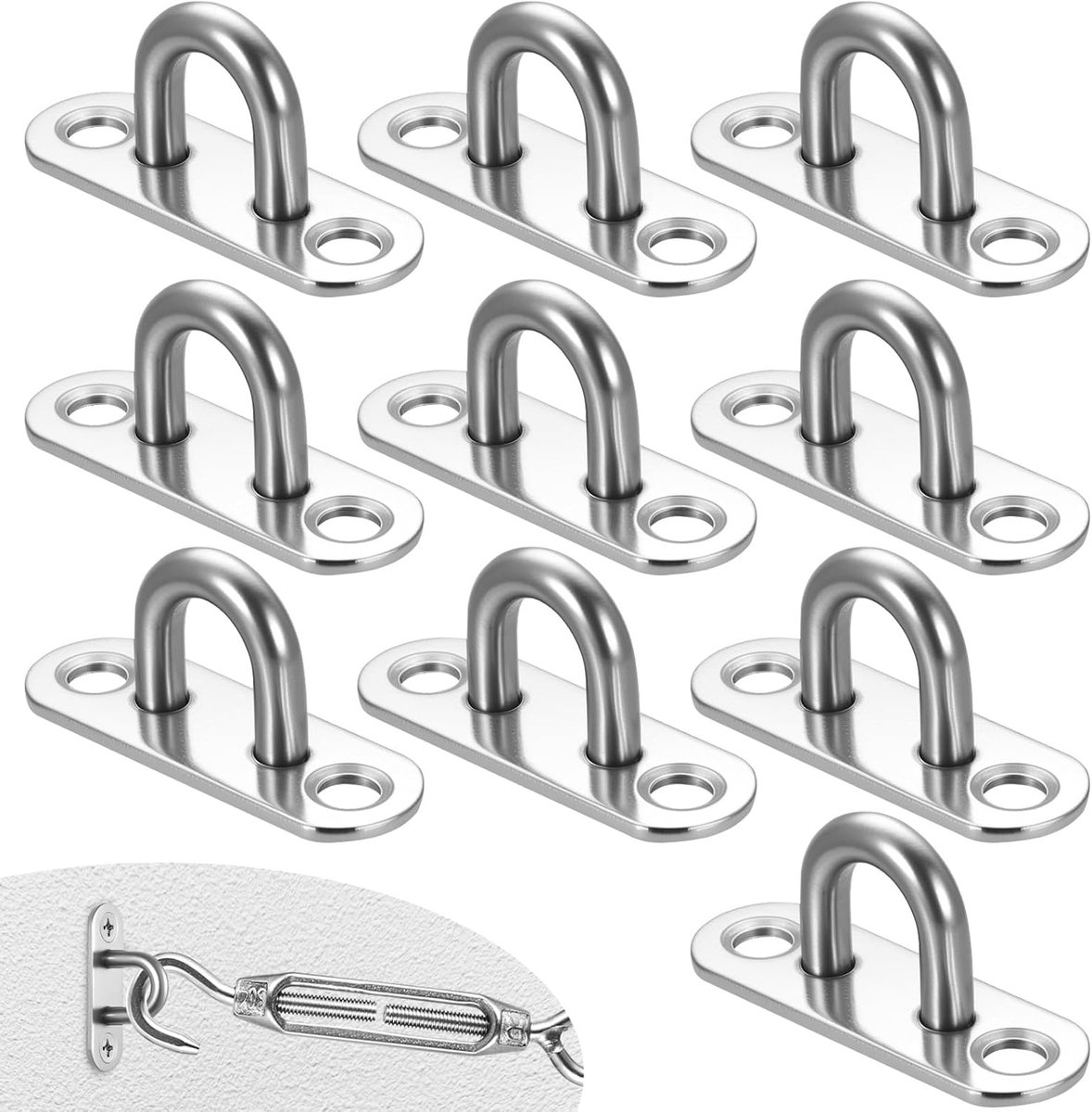 Haken, pad oogplaat pads, roestvrijstalen plafondhaken, heavy duty langwerpige ogen pad plaat U-haak ring haak lus hardware voor wandmontage schommelophanging marine hardware
