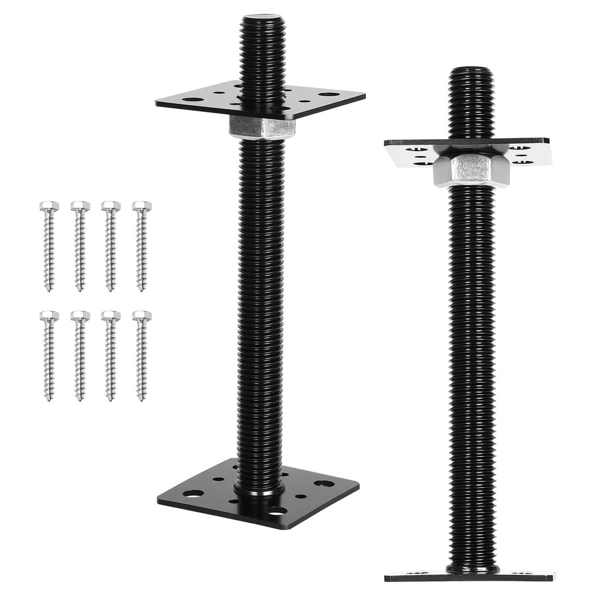 2x paaldrager, voor zware belasting, in hoogte verstelbaar, 80 x 80 mm, zwart, steunvoet verzinkt, 250 mm hoogte, bodemplaat om vast te schroeven, voor carport, pergola, omheining