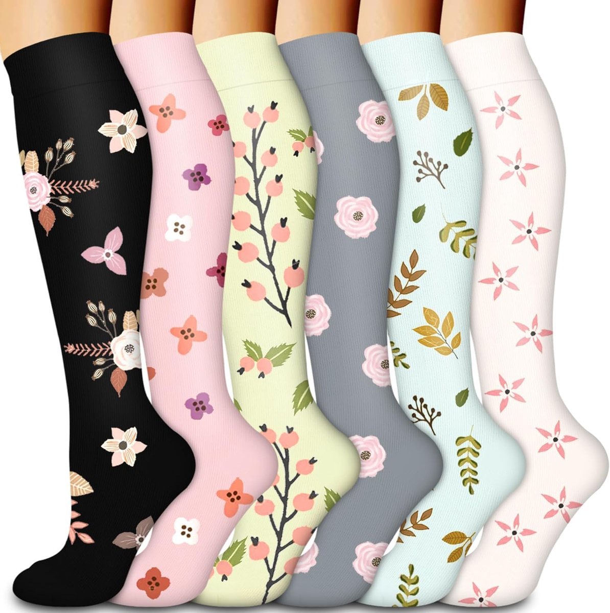Compressiekossen voor vrouwen en mannen 15-20 mmHg 6 Pak Compressiekossen Circulatie-Beste Ondersteuning voor Medisch, Running, Verpleegkundiging, Atletisch