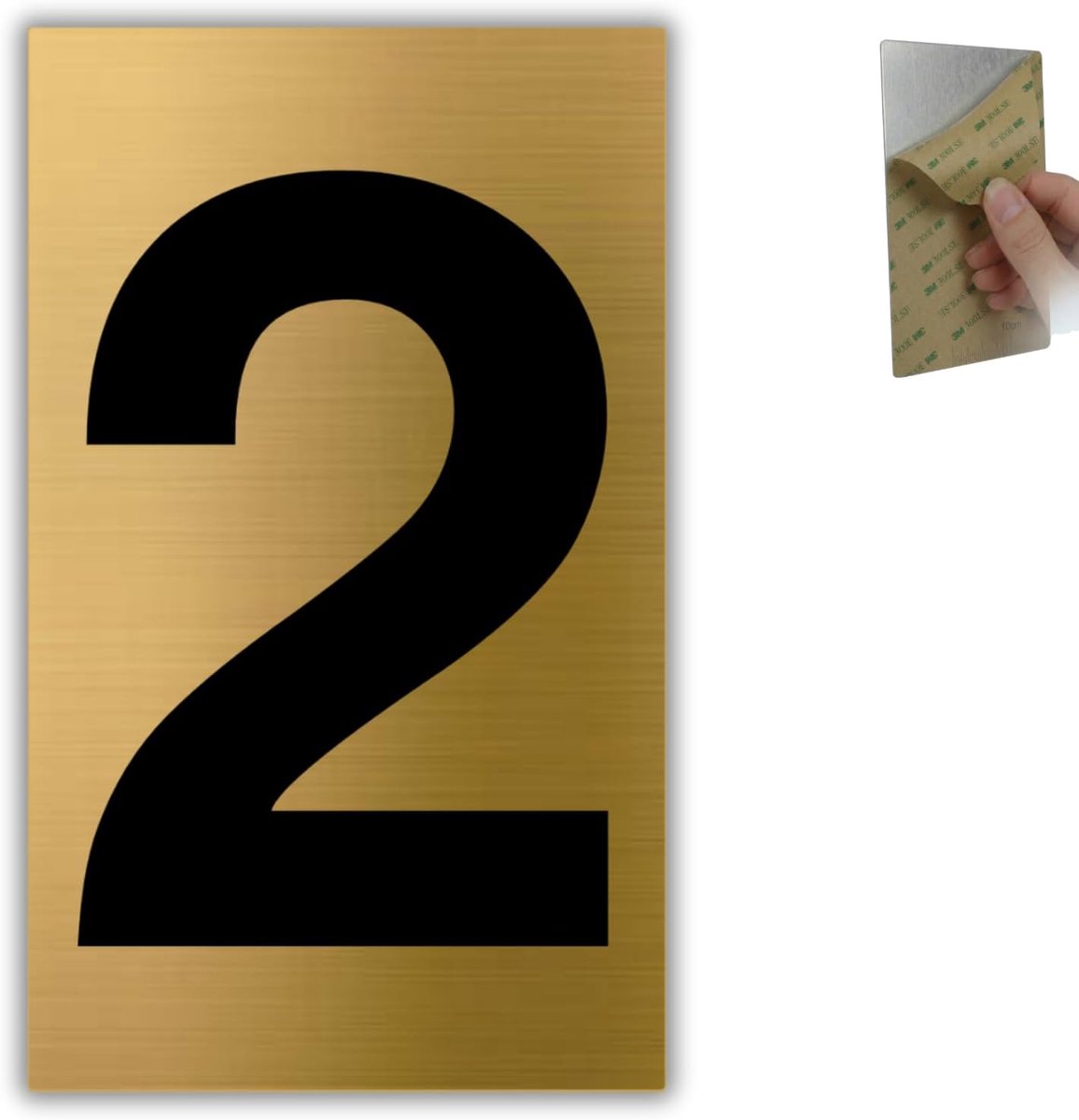 Huisnummer Nr. 2-6x10 cm - Aluminium - Goud Deur en Brievenbus | Huisnummer Sticker Gouden Cijfer, Nummerbord Adresplaat, Plaatje Poortnummer, Nummering Hotel, Cijferbord Buitenmuur